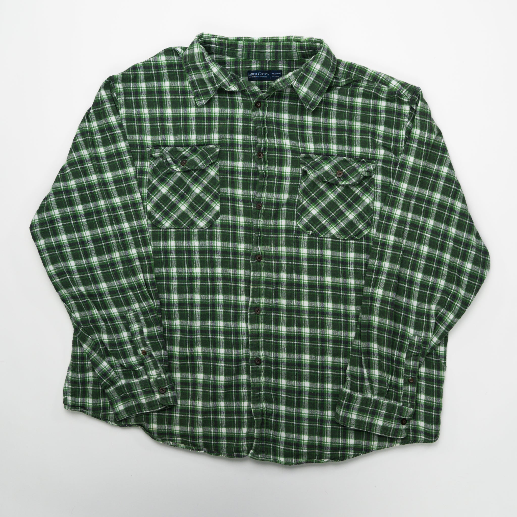 Vintage Green & White Faded Glory Plaid Button Up (XL) | Rebalance Vintage.