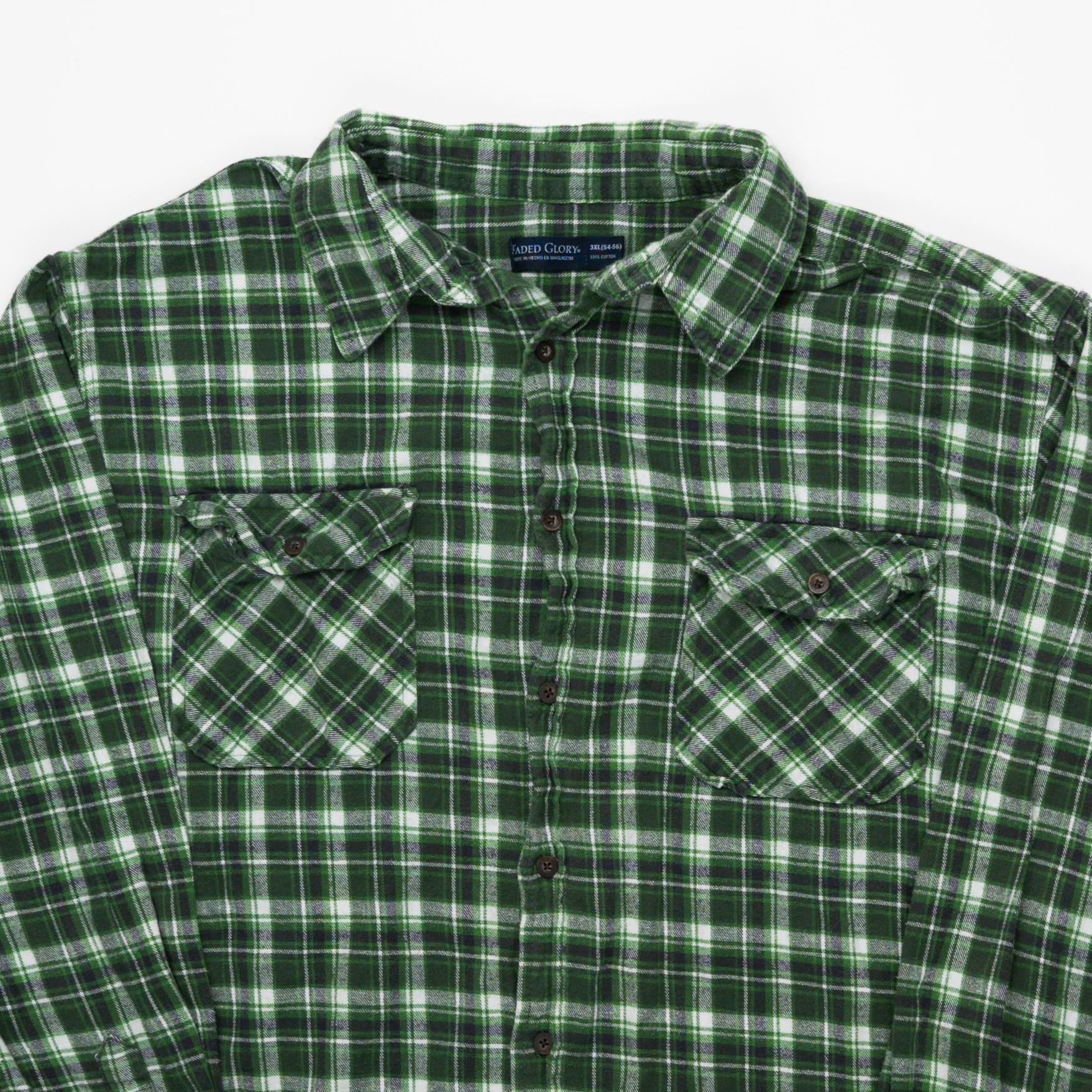 Vintage Green & White Faded Glory Plaid Button Up (XL) | Rebalance Vintage.