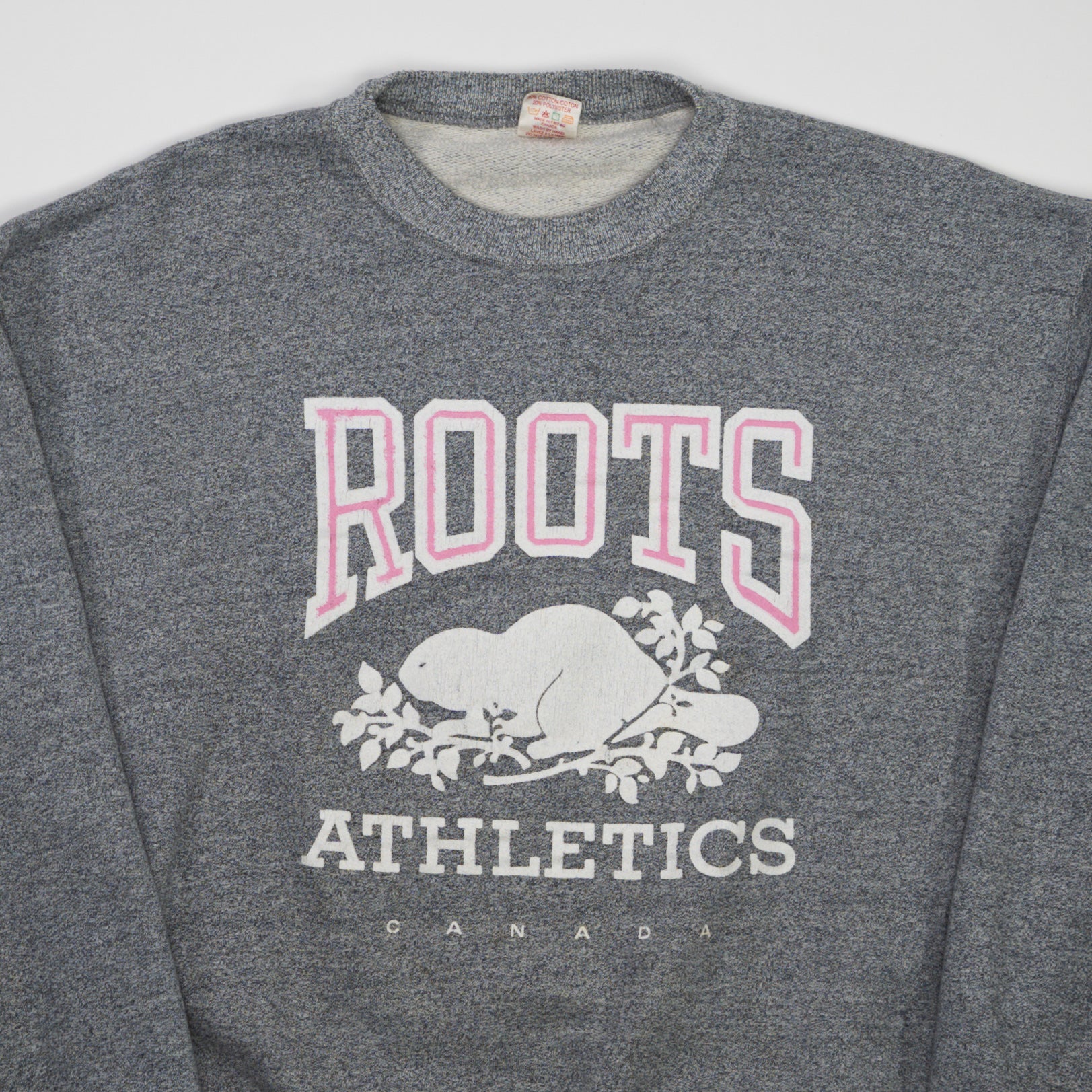 Vintage 80s Grey + Pink Roots Athletics Crewneck (L)