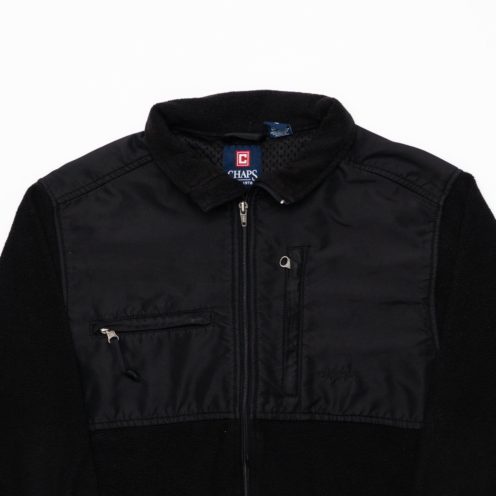 Vintage Black Chaps Fleece Zip Up Sweater (M) | Rebalance Vintage.