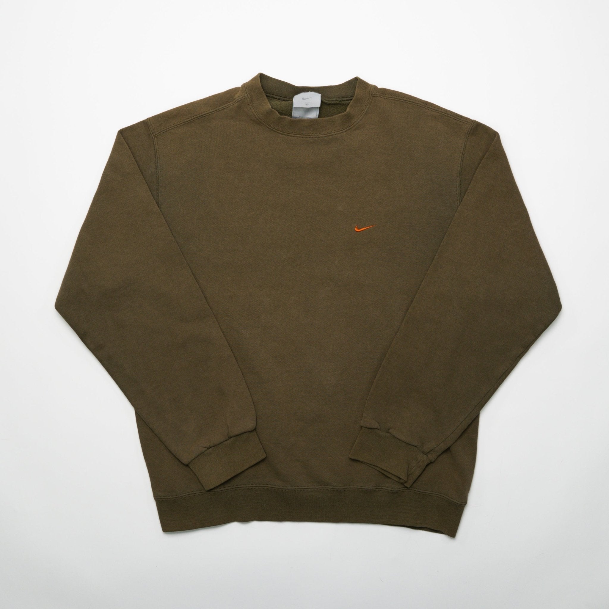 Vintage 00s Khaki Brown + Orange Nike Check Crewneck (M) | Rebalance Vintage.