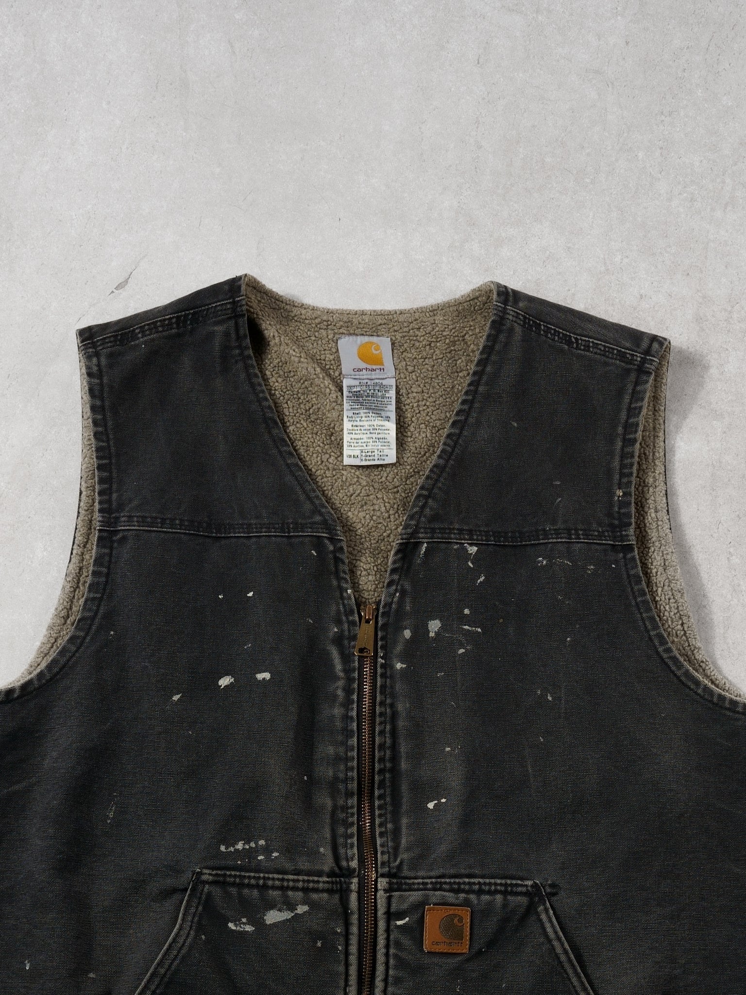 Vintage 90s Washed Black Carhartt Sherpa Lined Workwear Vest (L)