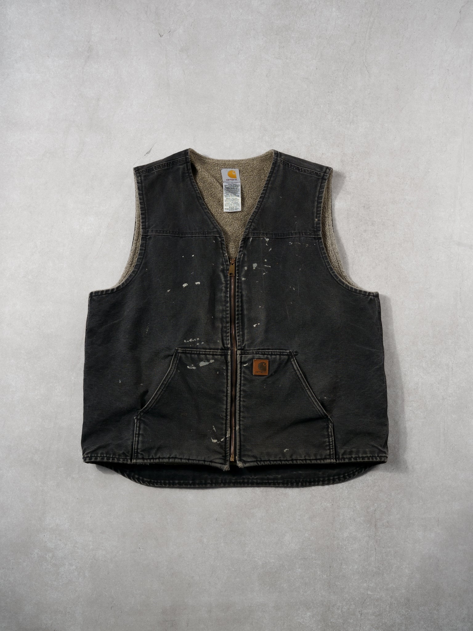 Vintage 90s Washed Black Carhartt Sherpa Lined Workwear Vest (L)