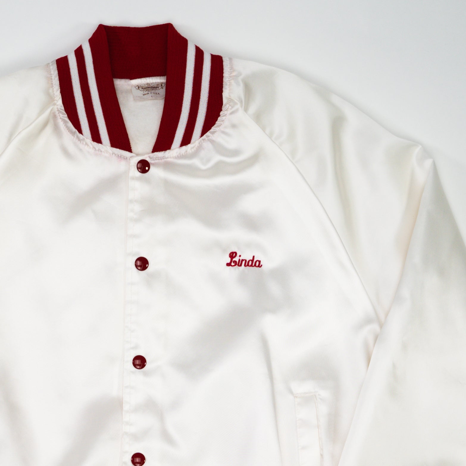 Vintage White + Red T.E.K Construction Satin Bomber (L)