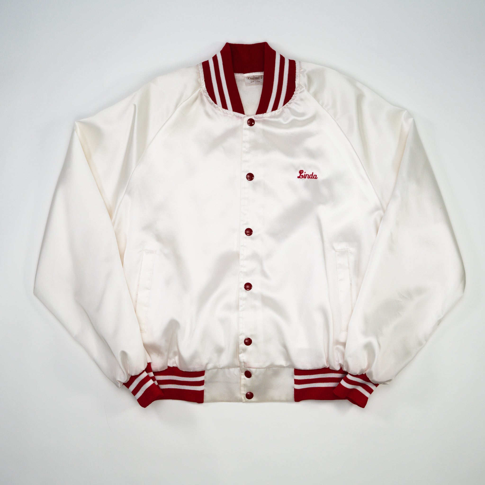 Vintage White + Red T.E.K Construction Satin Bomber (L)