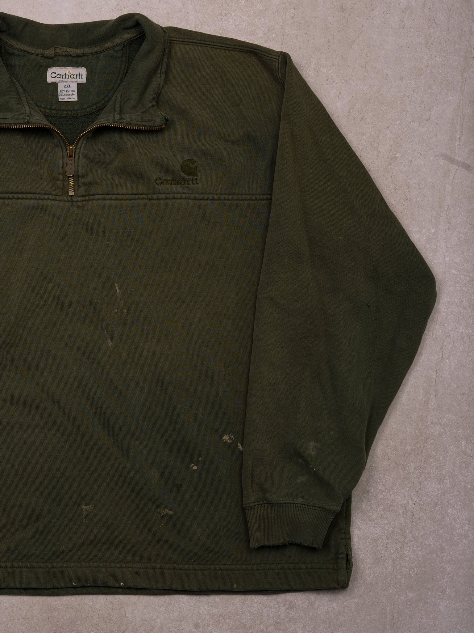 Vintage 90s Juniper Green Carhartt 1/4 Zip Collared Crewneck (XXL)