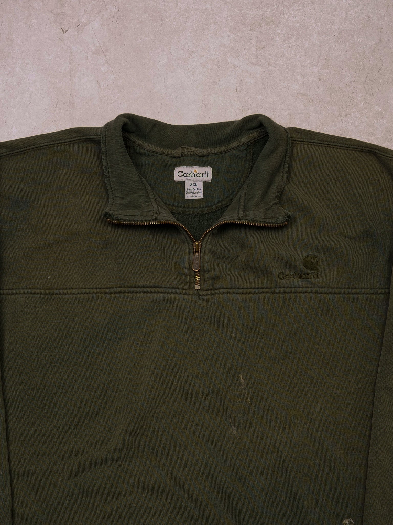 Vintage 90s Juniper Green Carhartt 1/4 Zip Collared Crewneck (XXL)