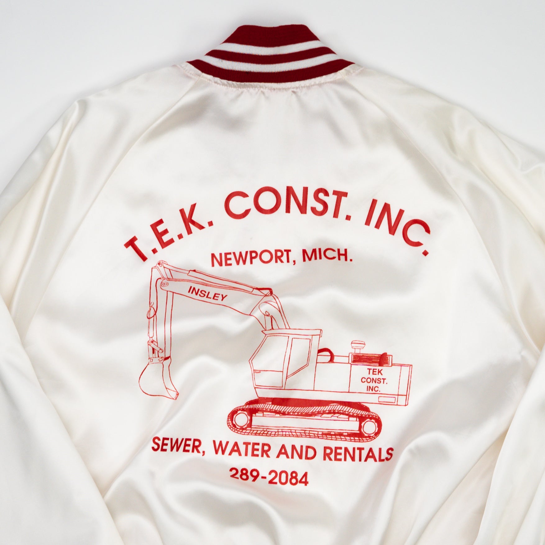 Vintage White + Red T.E.K Construction Satin Bomber (L)