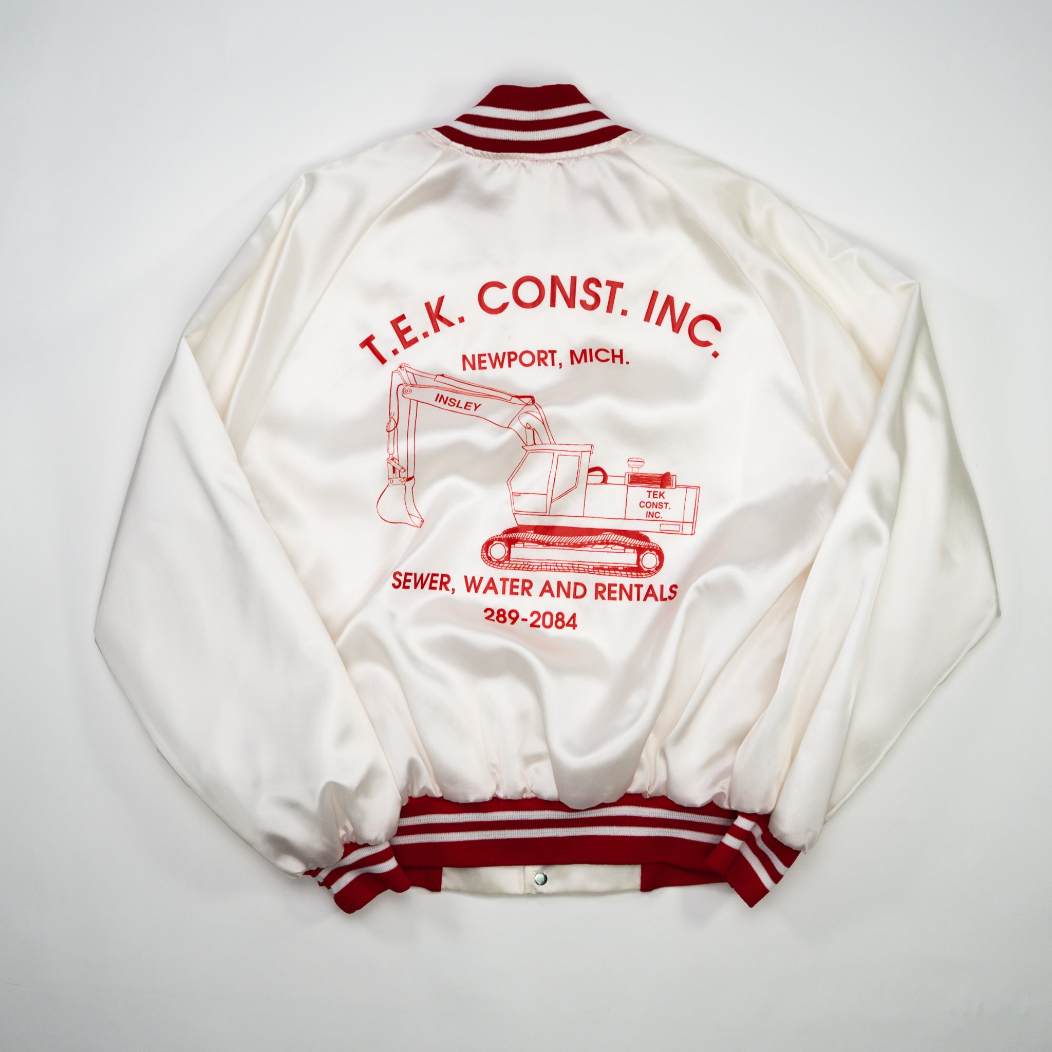 Vintage White + Red T.E.K Construction Satin Bomber (L)