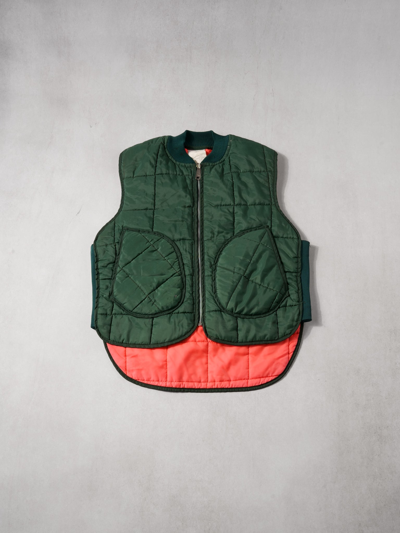 Vintage Forest Green and Orange Reversible Puff Vest (M)
