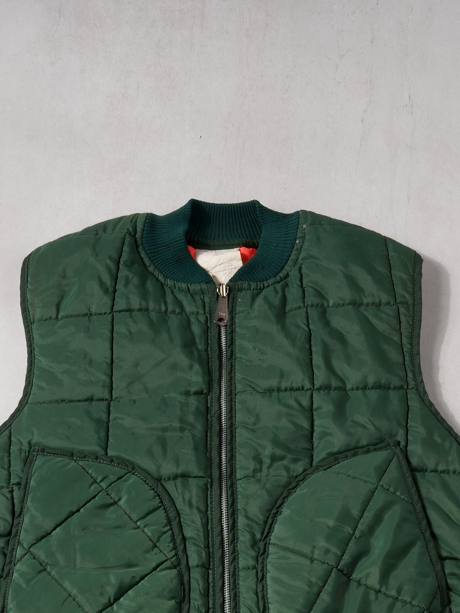 Vintage Forest Green and Orange Reversible Puff Vest (M)