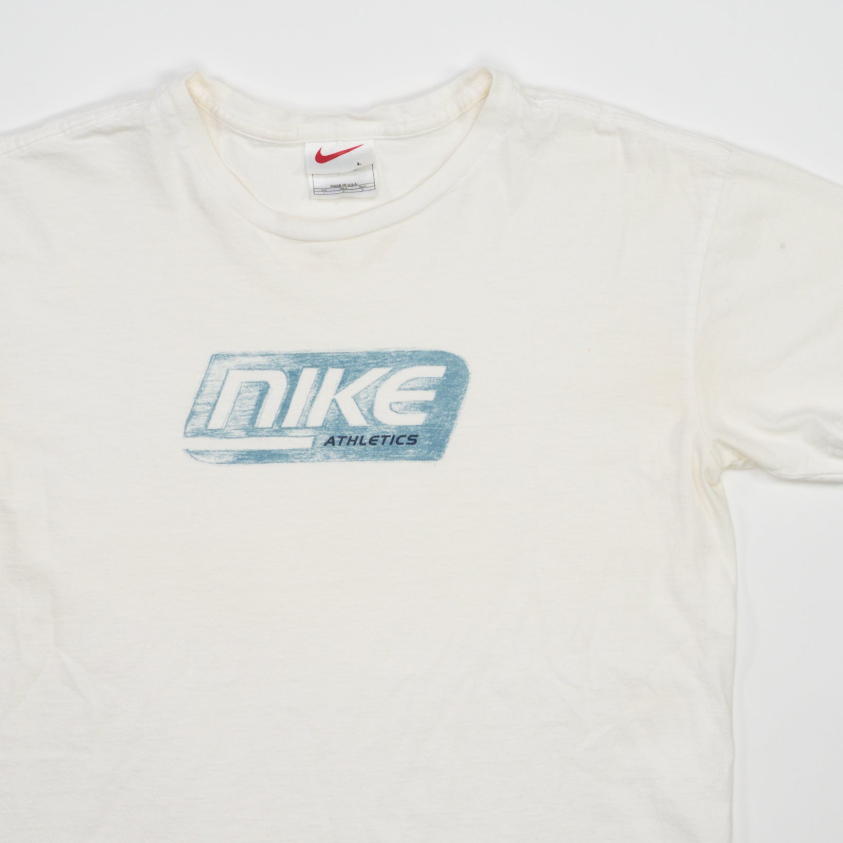 Vintage 90s White + Blue Nike Athletics Tee (M)