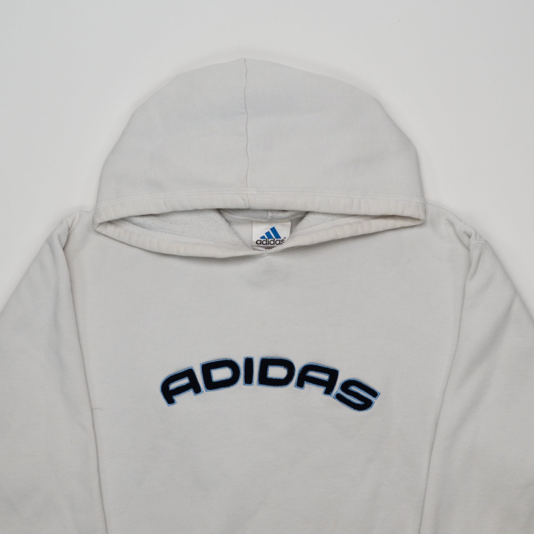 Vintage White Adidas Spell Out Hoodie (L) | Rebalance Vintage.