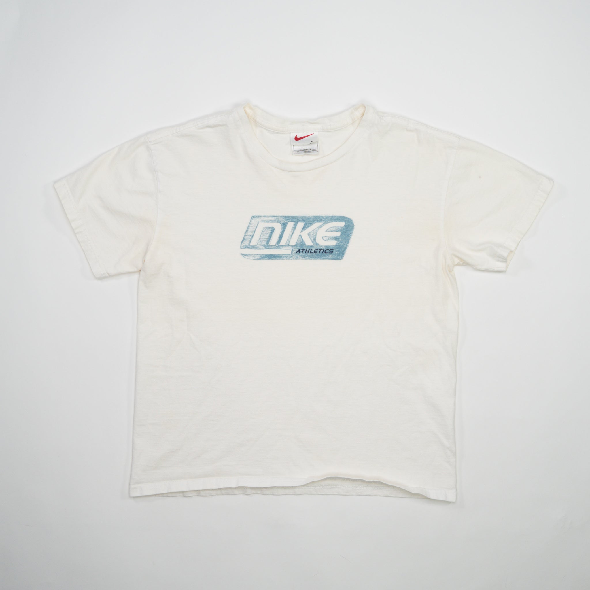 Vintage 90s White + Blue Nike Athletics Tee (M)