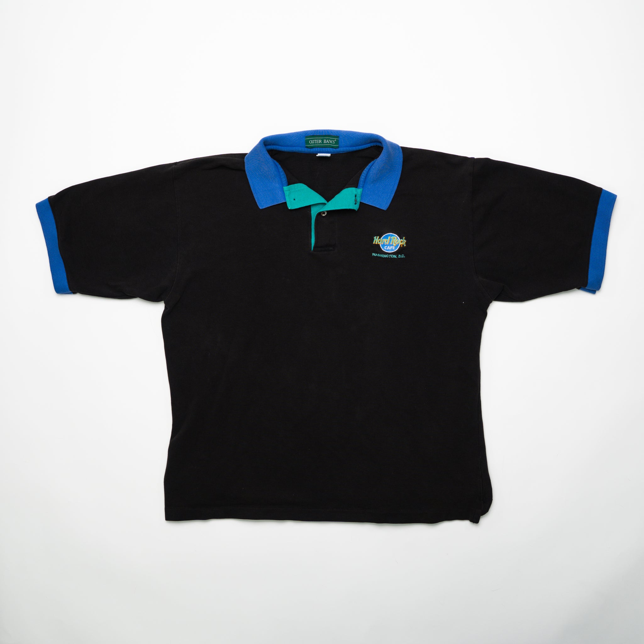 Vintage 90s Black + Blue Hardrock Washington DC Polo Shirt (L) | Rebalance Vintage.