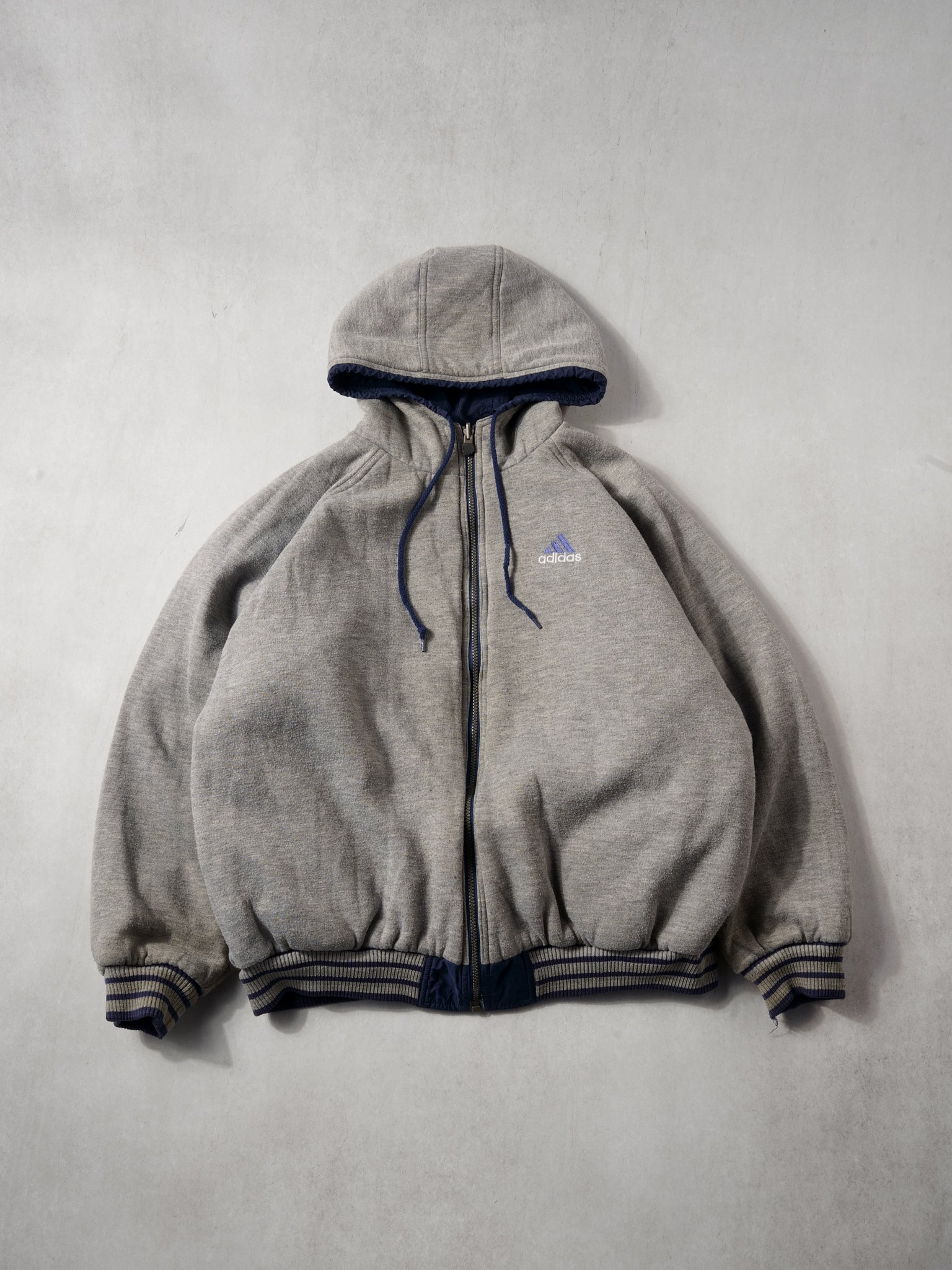 Vintage 90s Navy Blue Adidas Hooded Reversible Windbreaker (L)