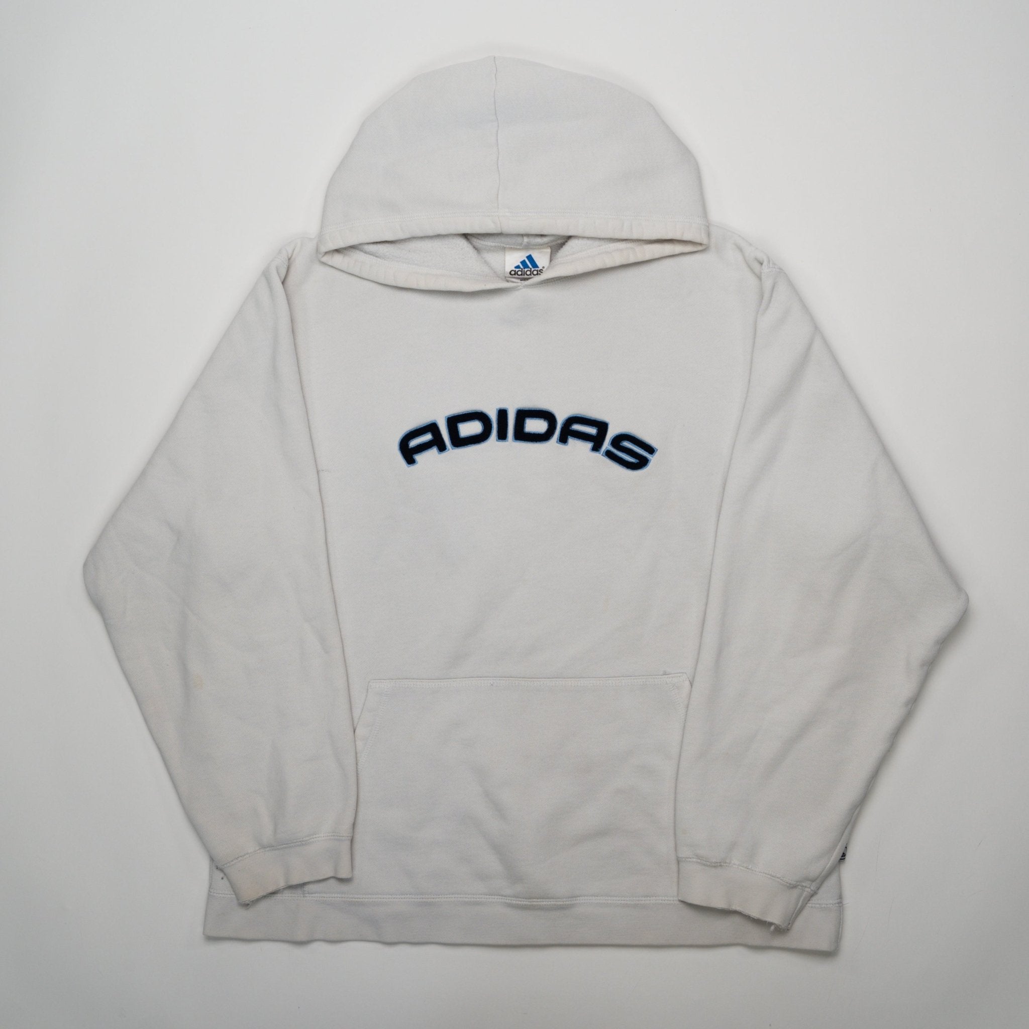 Vintage White Adidas Spell Out Hoodie (L) | Rebalance Vintage.