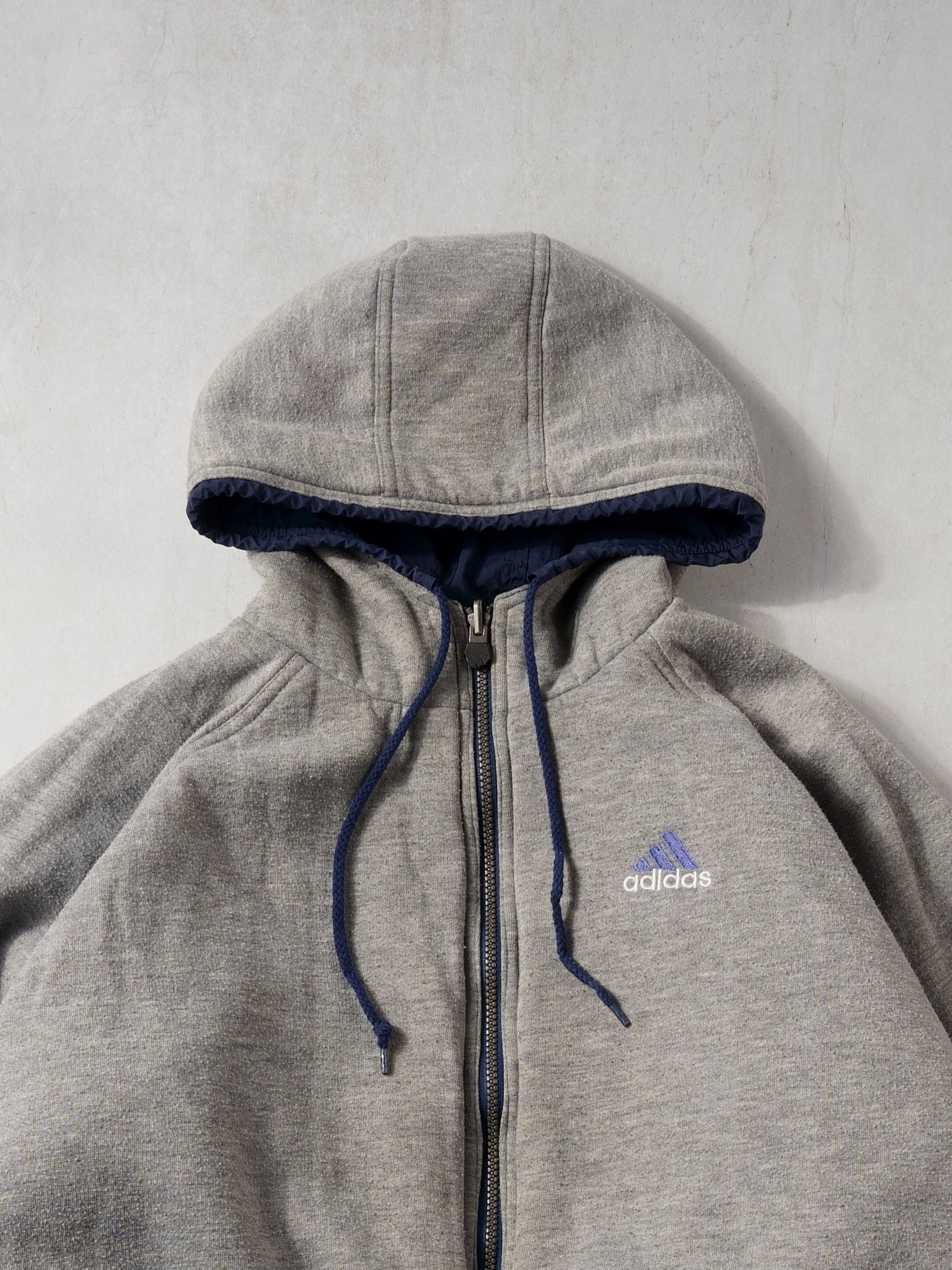 Vintage 90s Navy Blue Adidas Hooded Reversible Windbreaker (L)