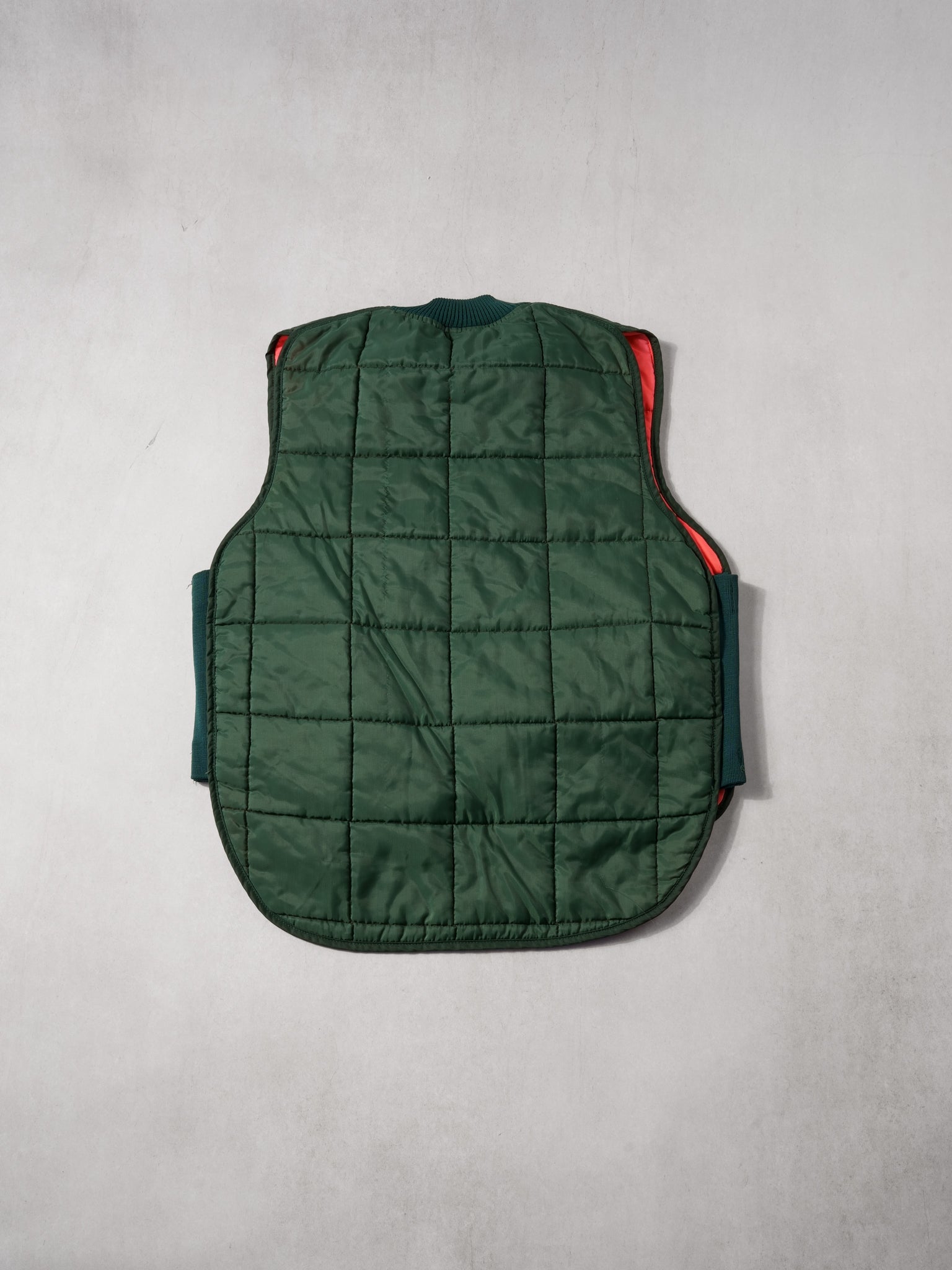 Vintage Forest Green and Orange Reversible Puff Vest (M)
