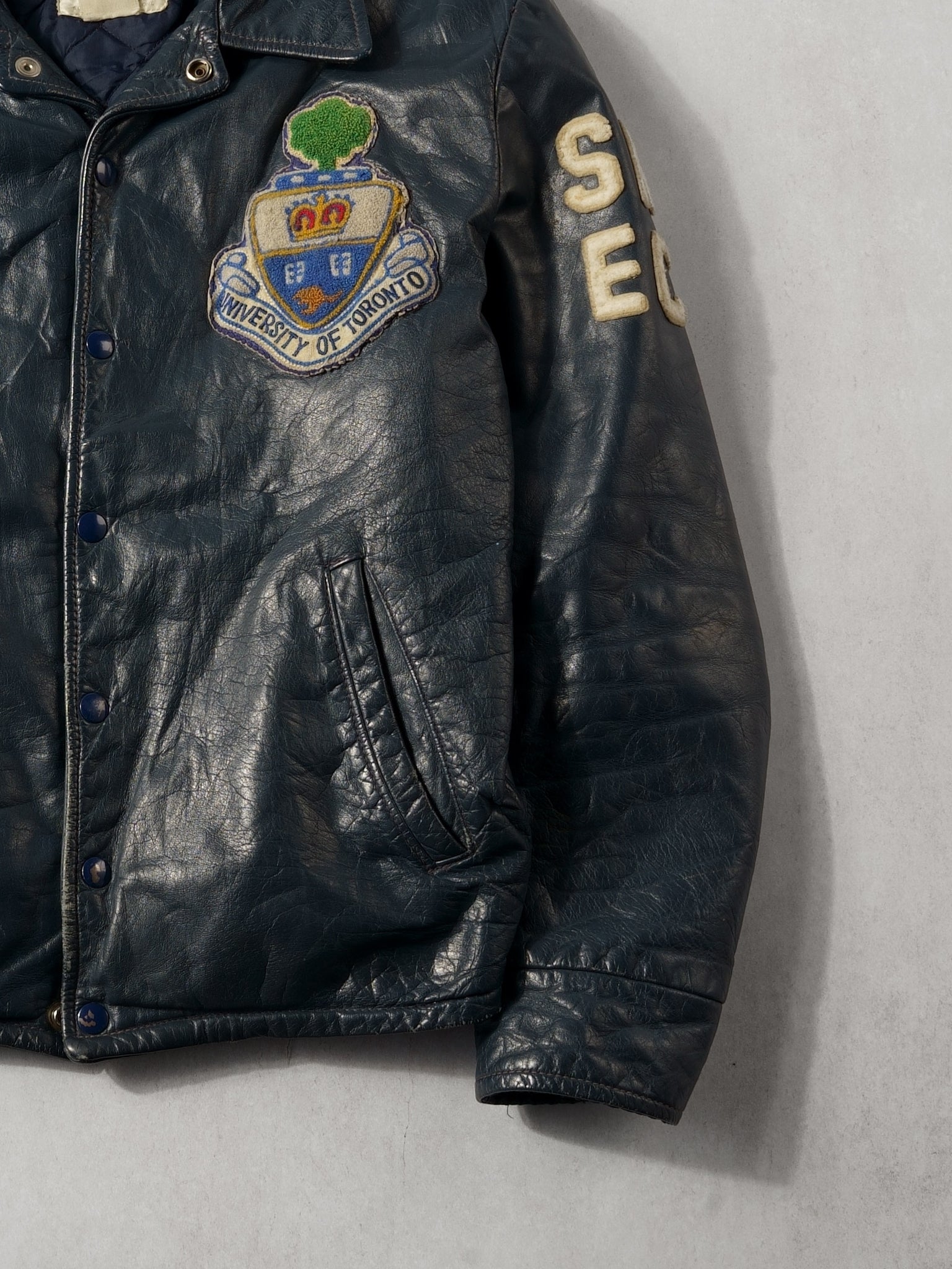 Vintage 60s Black University Of Toronto Leather Varsity Jacket (M)