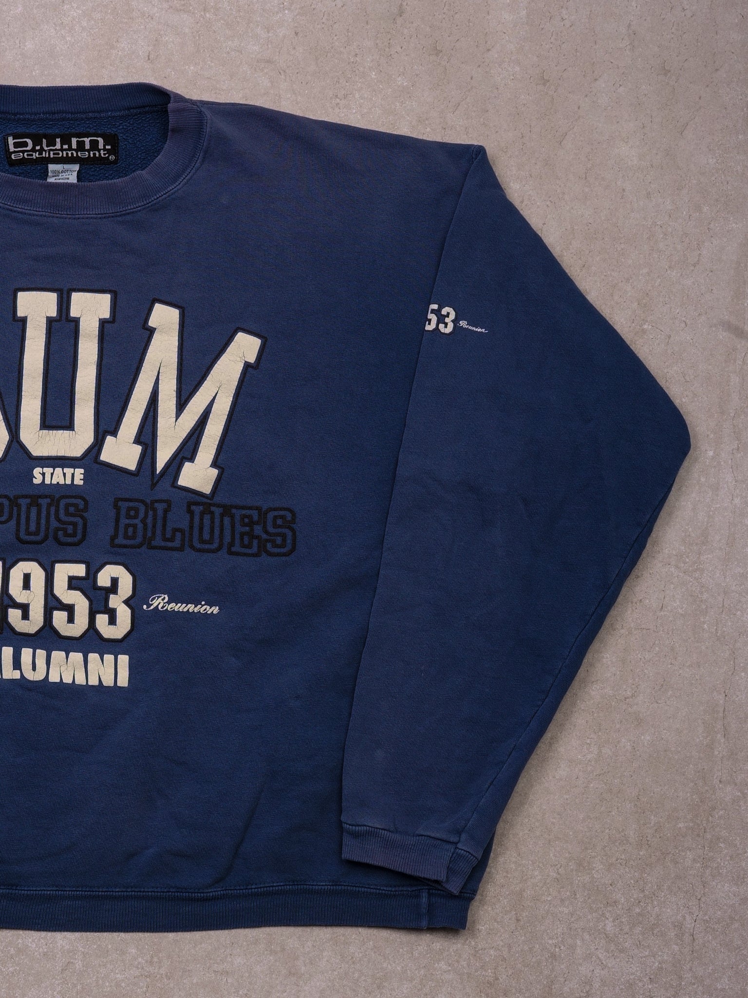 Vintage 90s Faded Navy Blue BUM Campus Blue Alumni Crewneck (L)