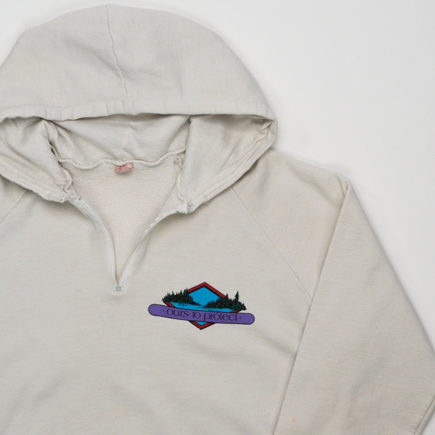 Vintage 80s 'Ours To Protect' Hoodie (S) | Rebalance Vintage.