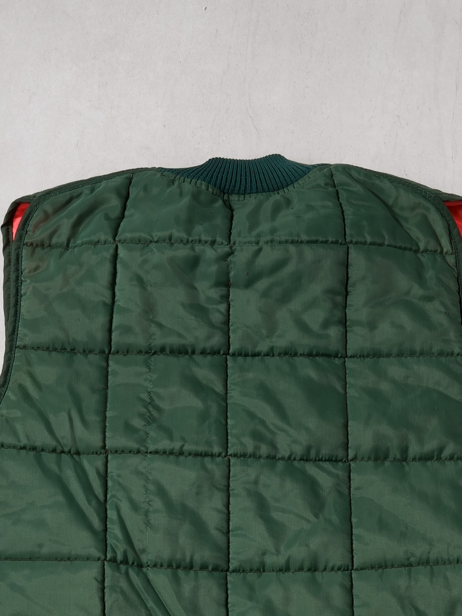 Vintage Forest Green and Orange Reversible Puff Vest (M)