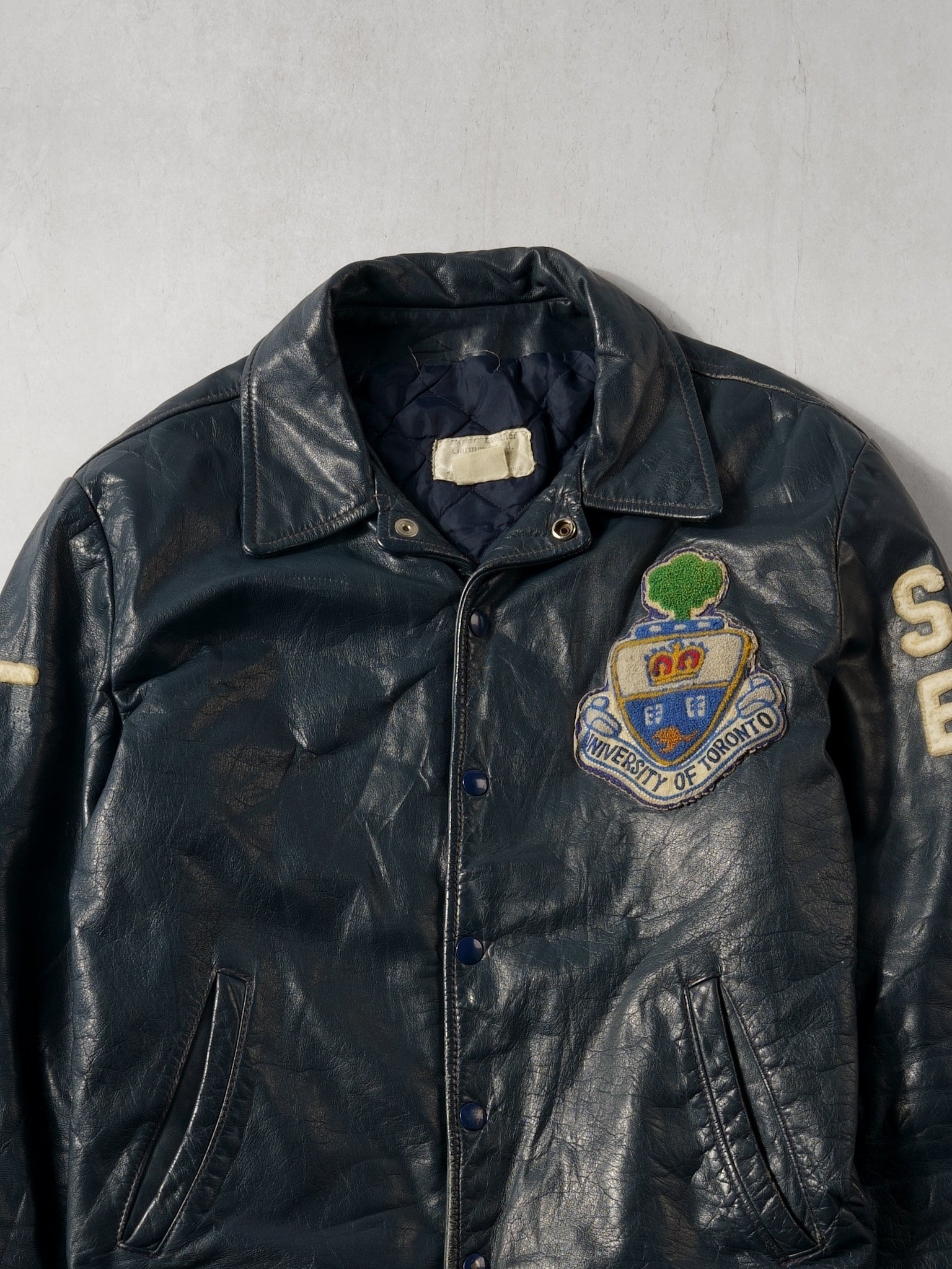 Vintage 60s Black University Of Toronto Leather Varsity Jacket (M)