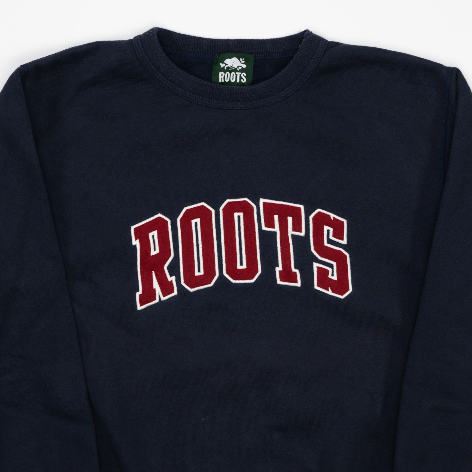 Vintage Navy + Red Roots Spell Out Crewneck (M)