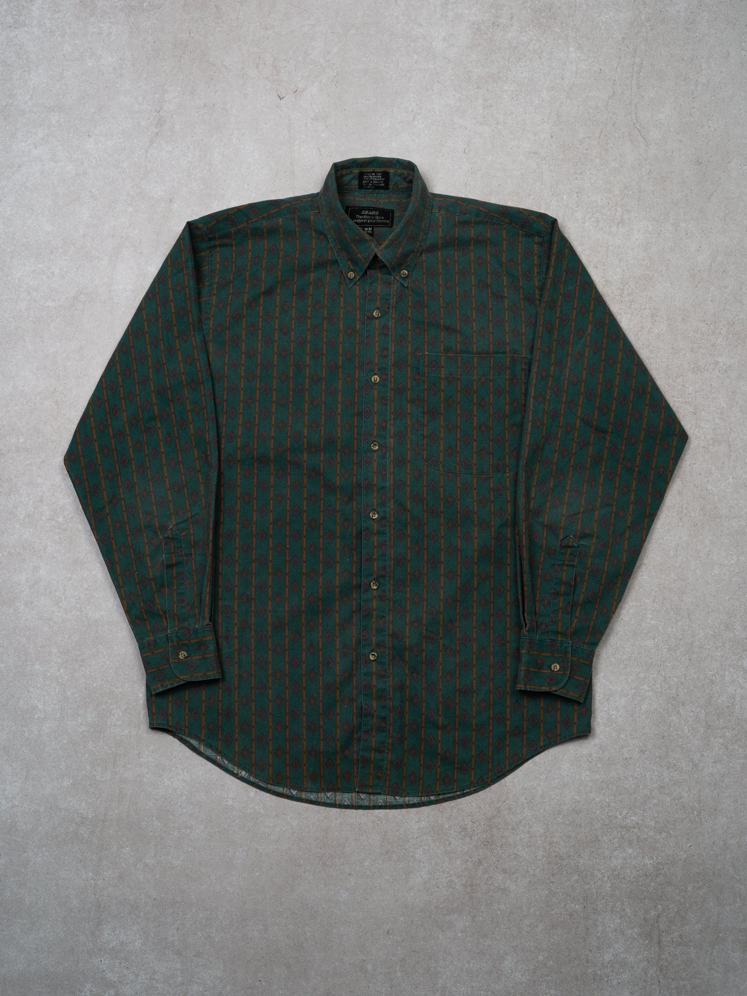 Vintage 80s Green Sears Patterned Button Up (M/L)