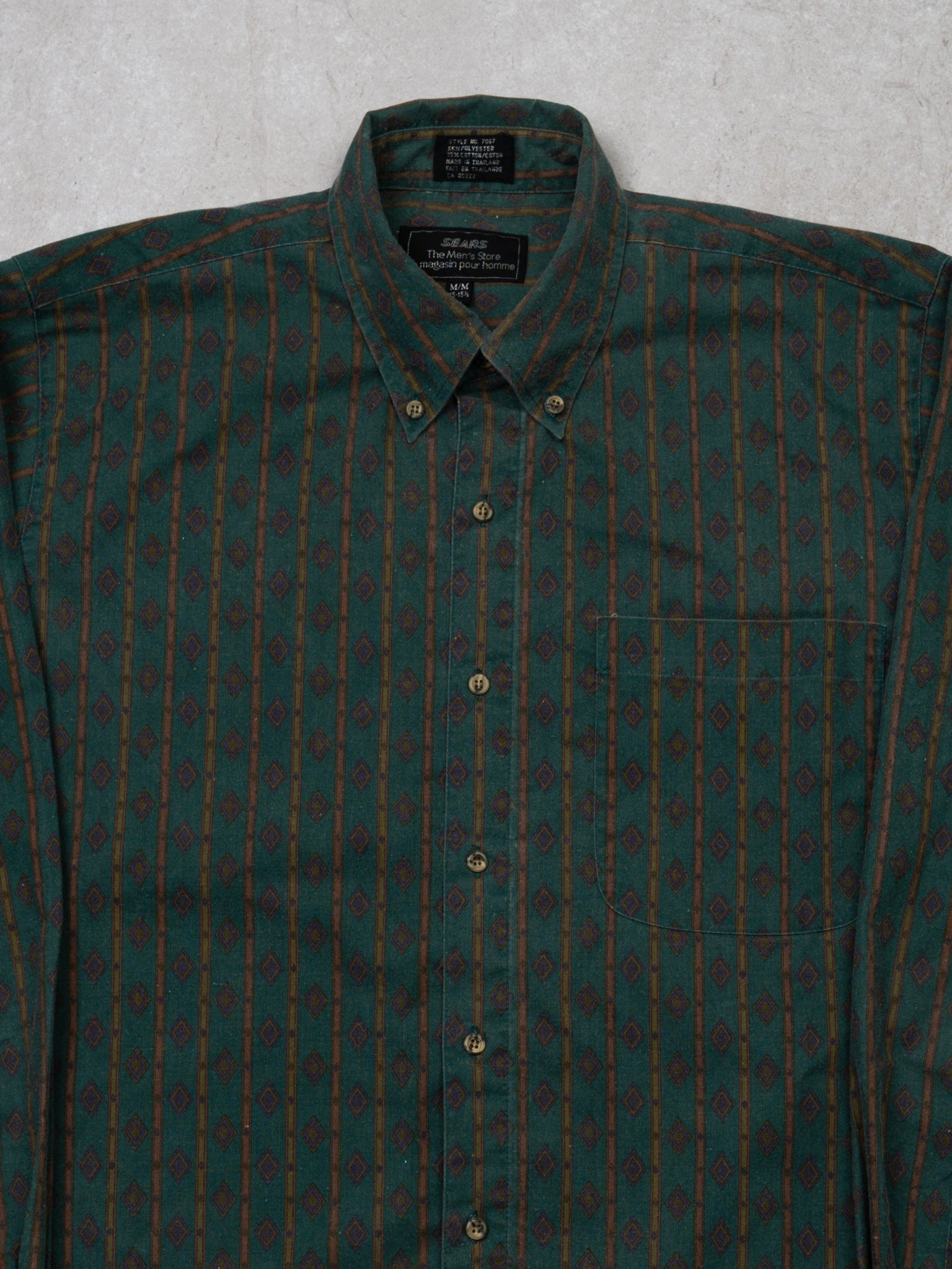Vintage 80s Green Sears Patterned Button Up (M/L)