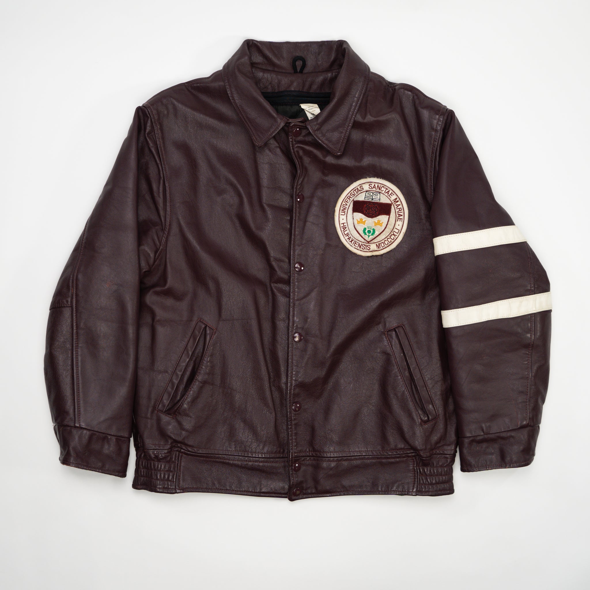 Vintage Maroon SMU Leather Bomber Jacket (M) | Rebalance Vintage.