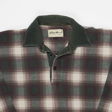 Vintage Eddie Bauer Green + Maroon Plaid 1/4 Button Long Sleeve (L) | Rebalance Vintage.
