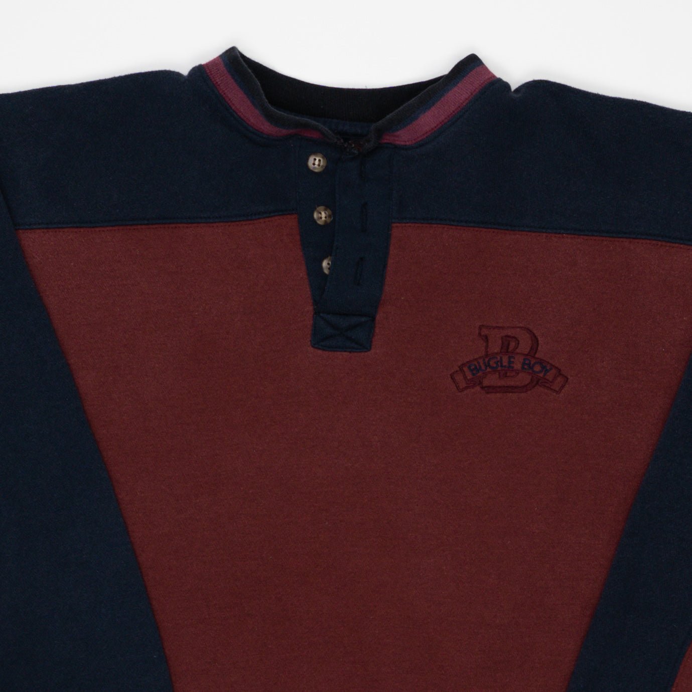Vintage 90s Maroon + Navy Bugle Boy Crewneck (M) | Rebalance Vintage.
