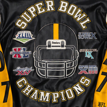 Vintage Steelers Superbowl Champ Leather Letterman Jacket (XL) | Rebalance Vintage.