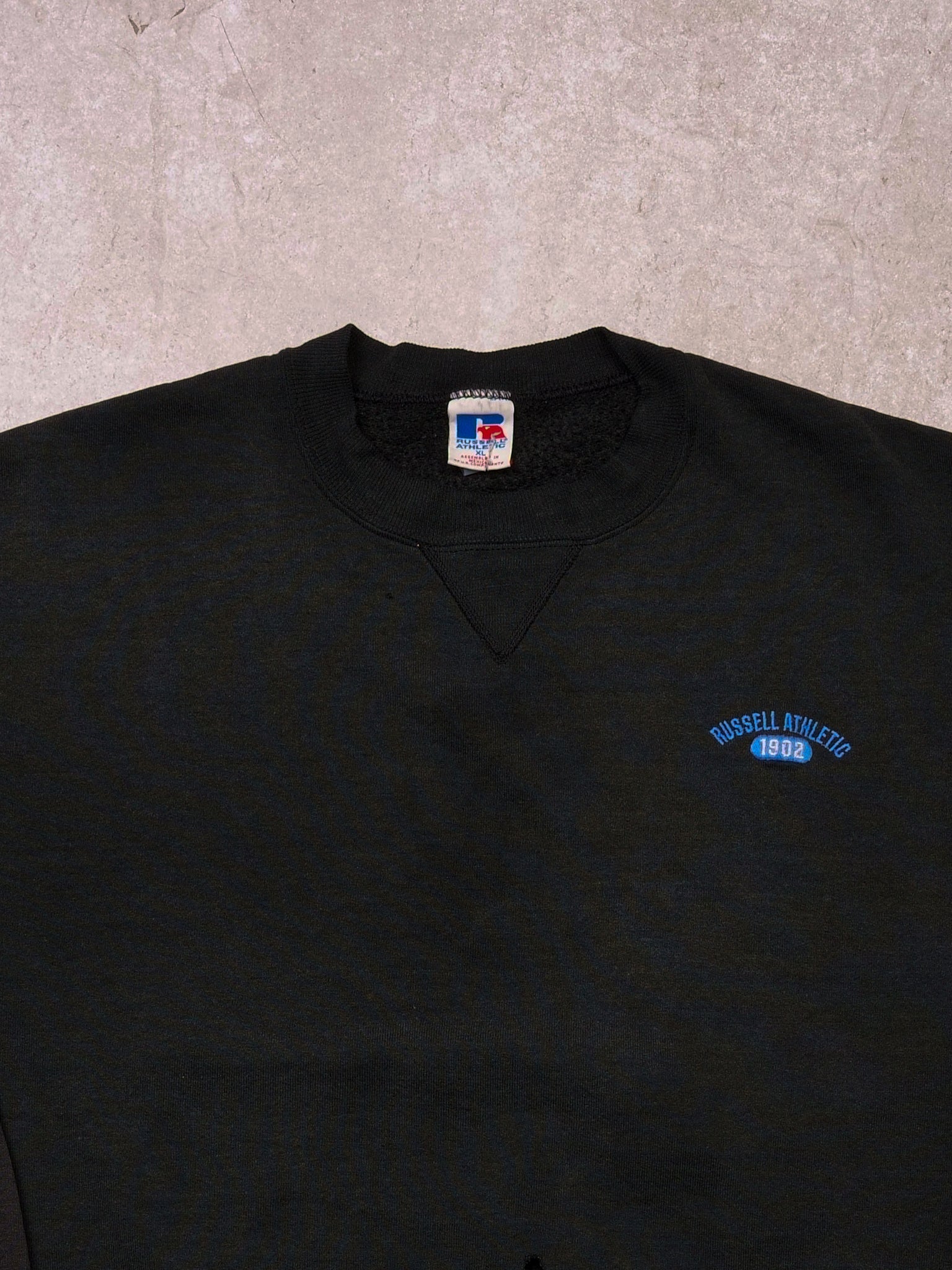 Vintage 90s Washed Black Russell Athletics Crewneck (M/L)