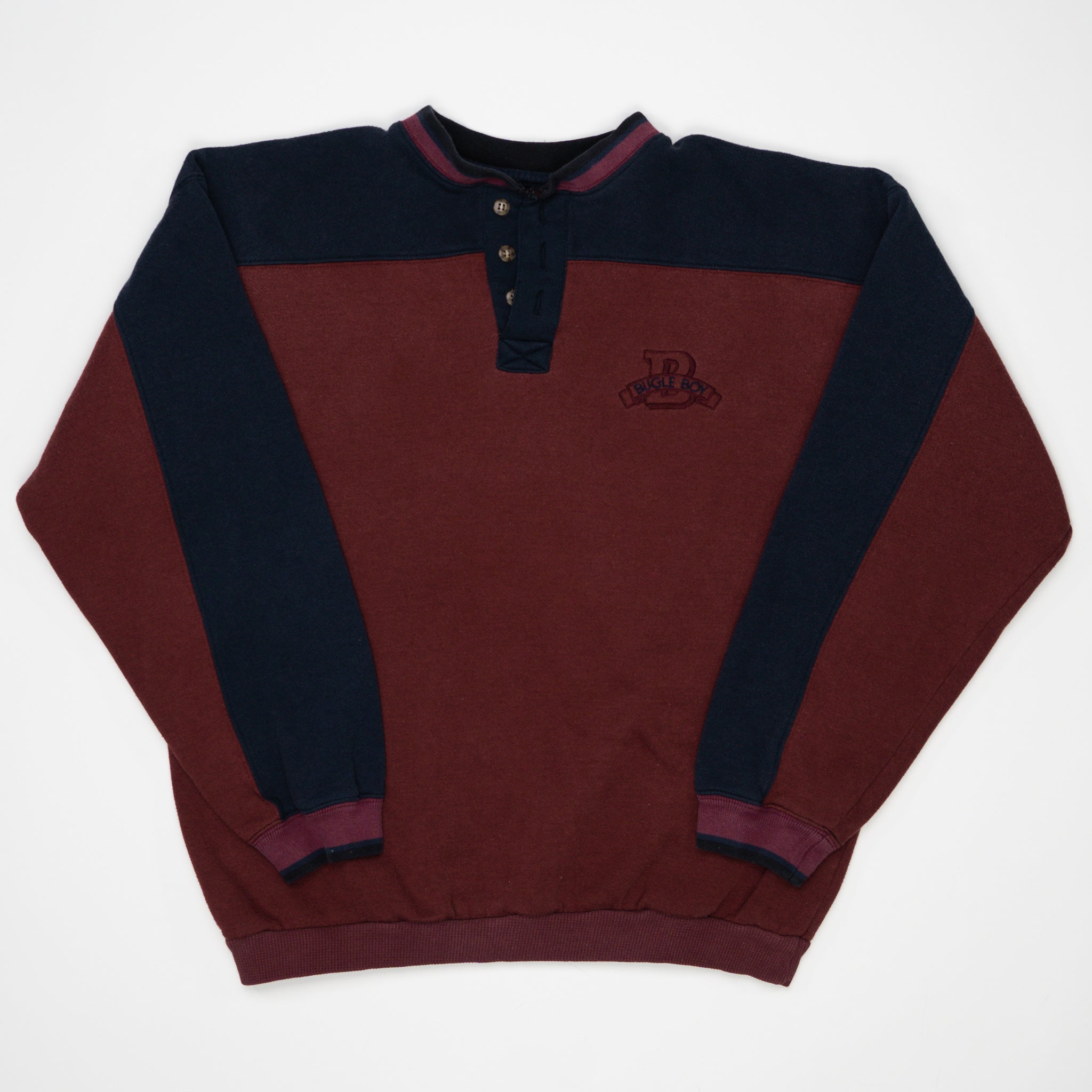 Vintage 90s Maroon + Navy Bugle Boy Crewneck (M) | Rebalance Vintage.
