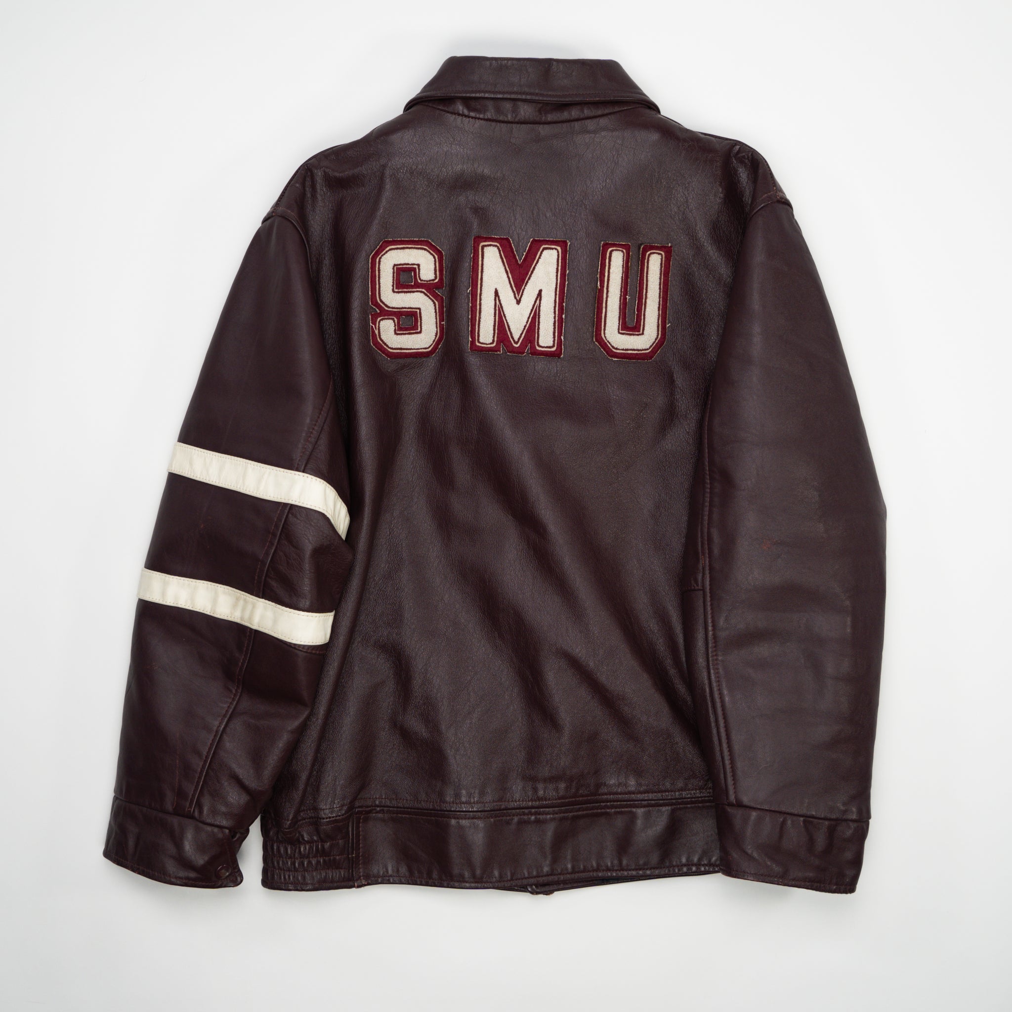 Vintage Maroon SMU Leather Bomber Jacket (M) | Rebalance Vintage.