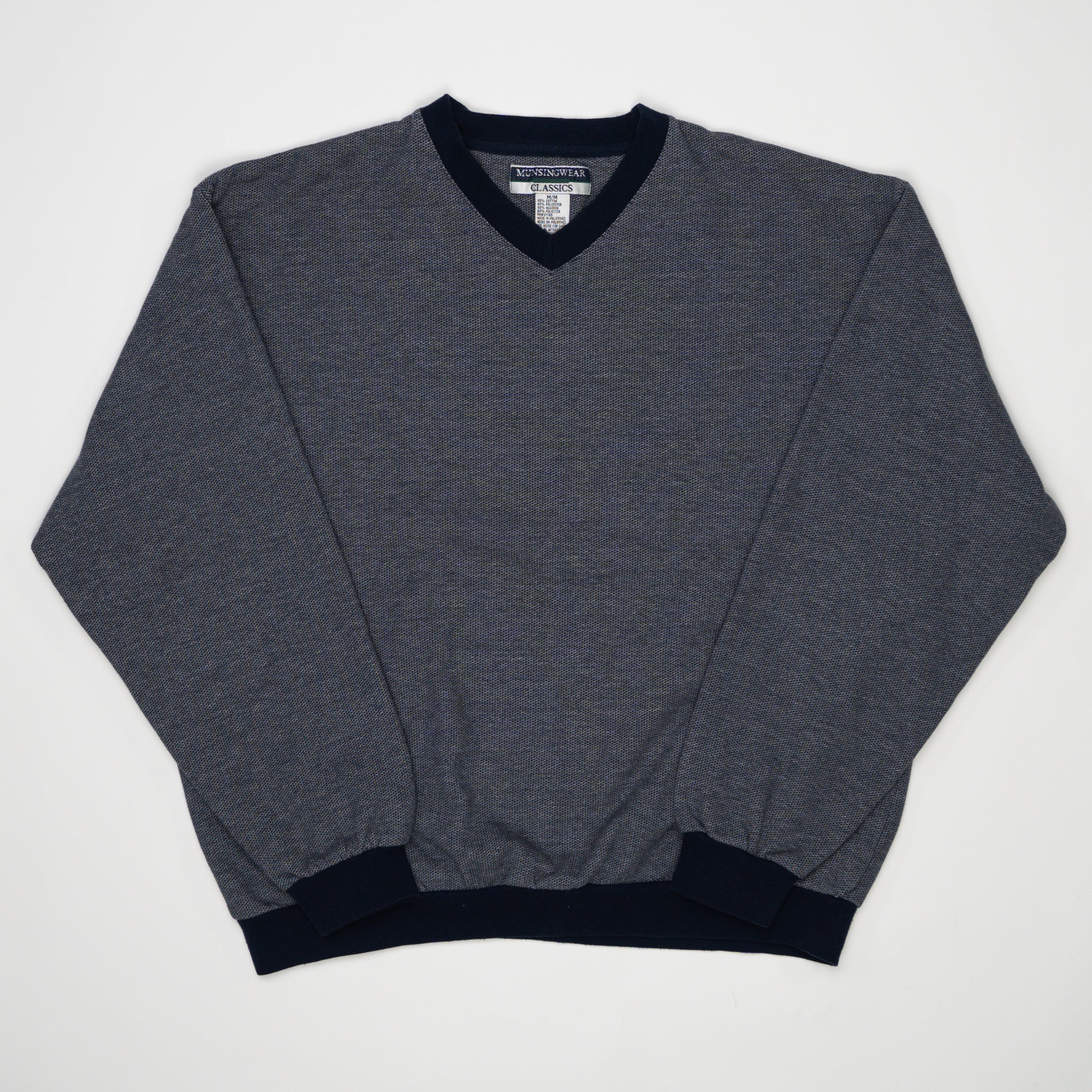 Vintage 80s Blue V Neck Creweck (M) | Rebalance Vintage.