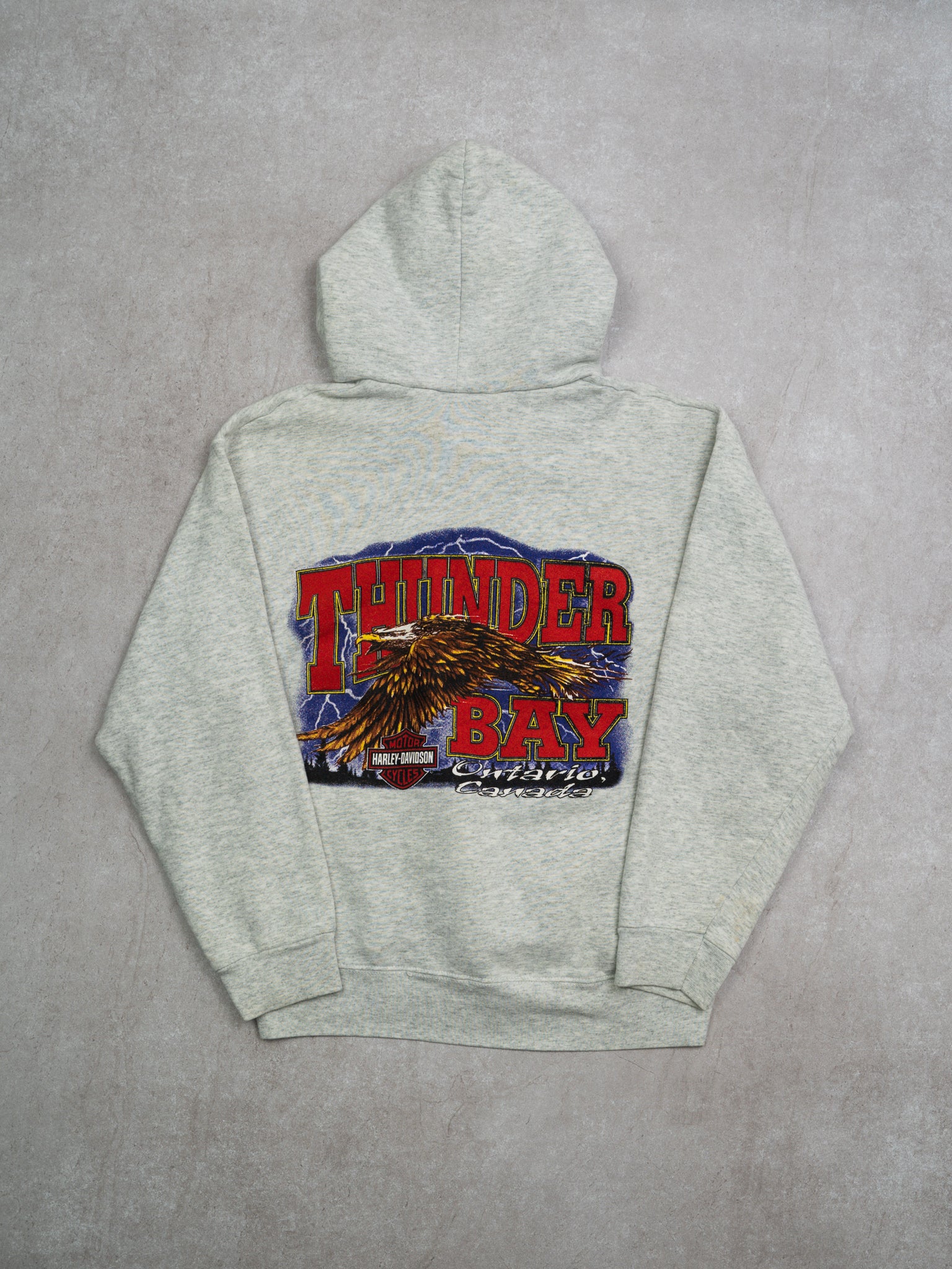 Vintage '98 Grey Harley Davidson Thunder Bay Hoodie (S/M)