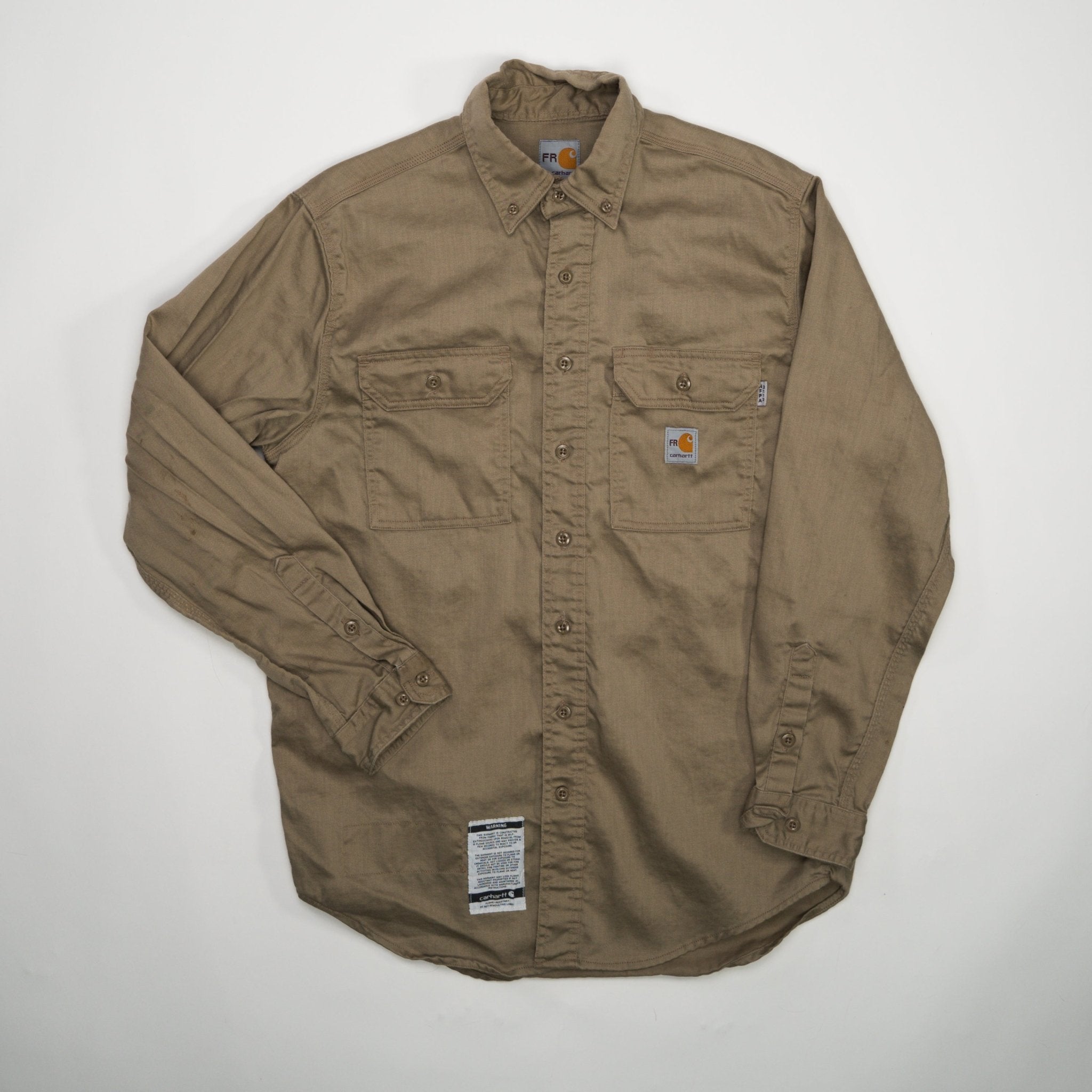 Vintage Beige Carhartt Workwear FR Button Up Long Sleeve (M) | Rebalance Vintage.