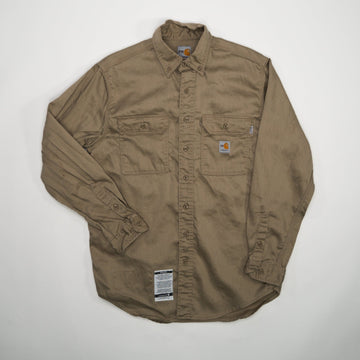 Vintage Beige Carhartt Workwear FR Button Up Long Sleeve (M) | Rebalance Vintage.