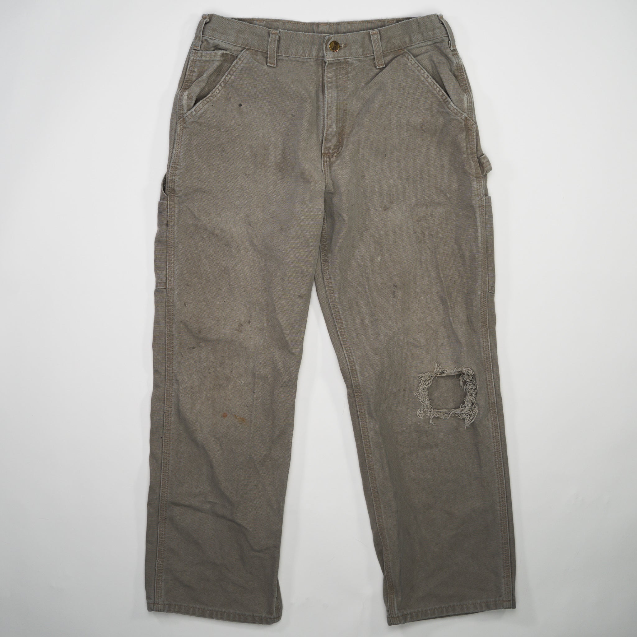 Vintage Light Grey Ripped Carhartt Cargo Pants (32 x 30)