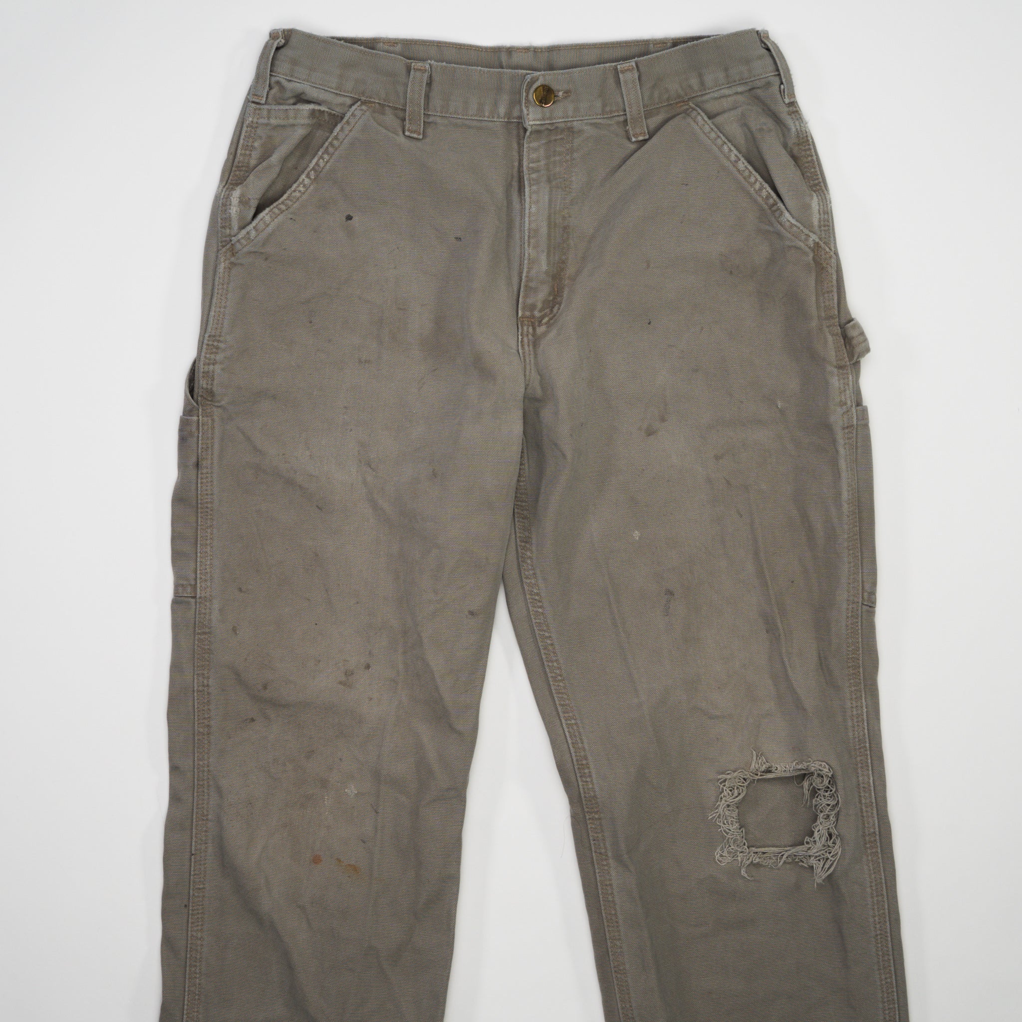 Vintage Light Grey Ripped Carhartt Cargo Pants (32 x 30)