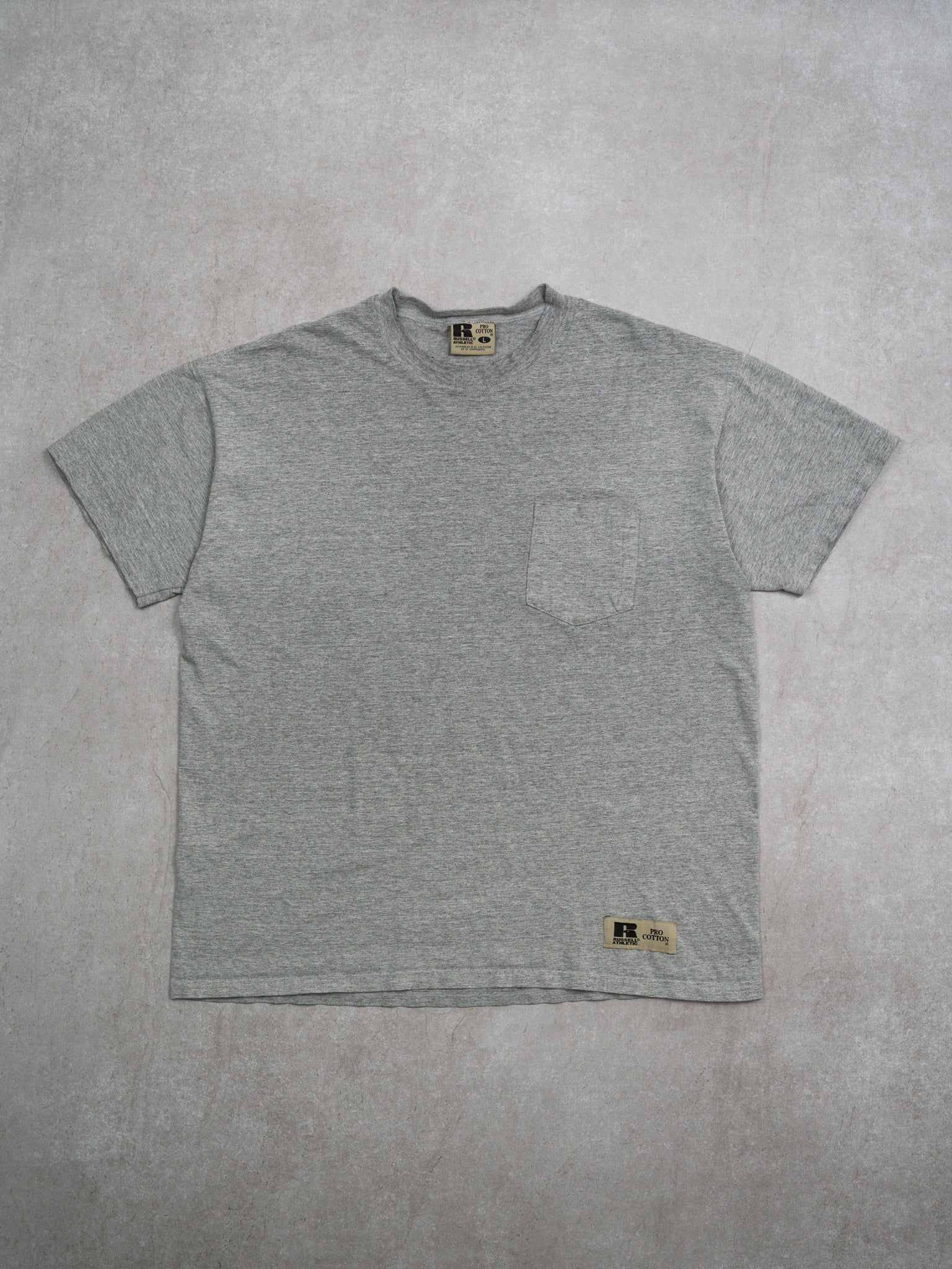 Vintage 90s Grey Blank Russell Athletics Pocket Tee (L)