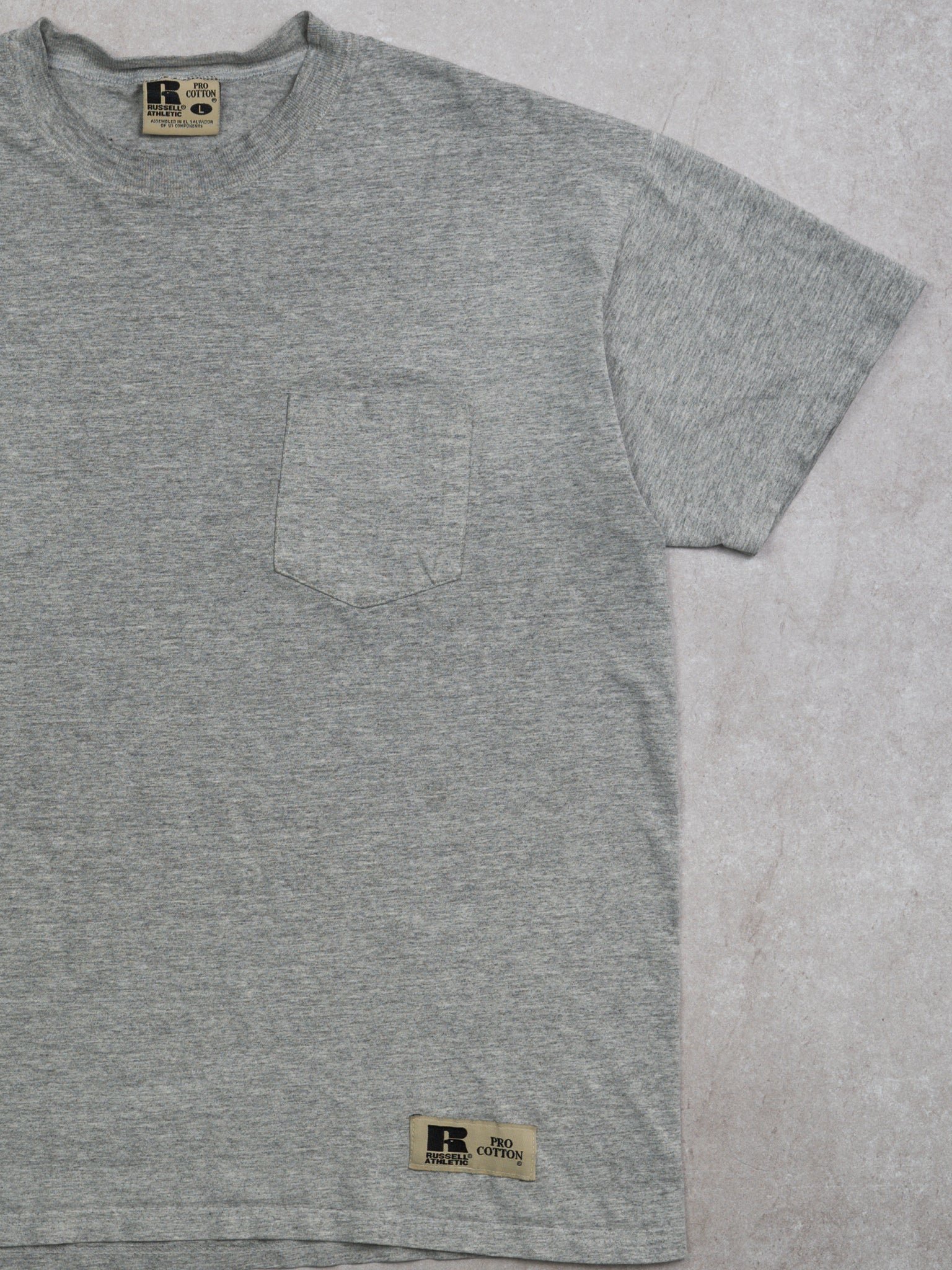 Vintage 90s Grey Blank Russell Athletics Pocket Tee (L)