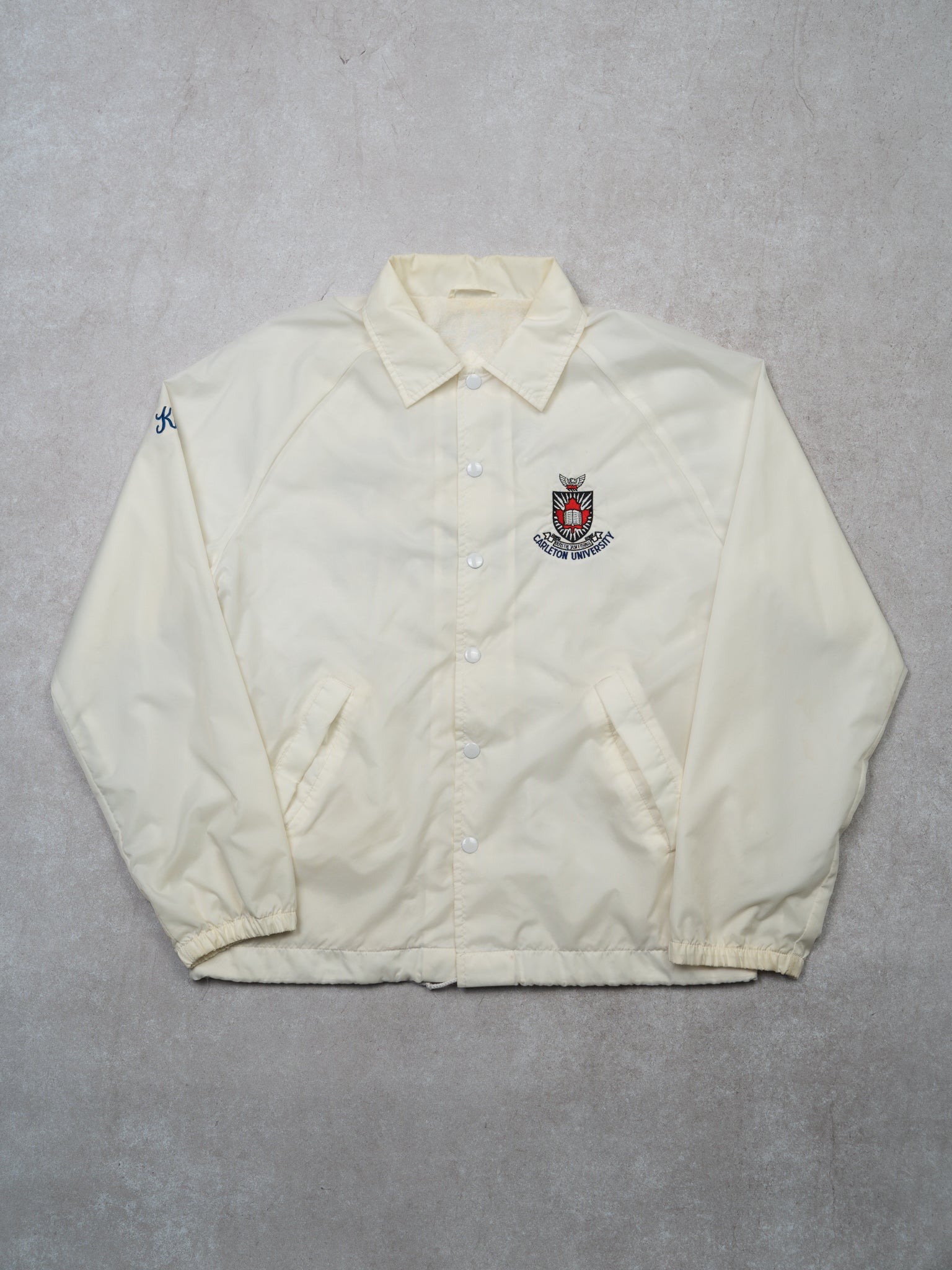 Vintage 80s White Carlton University Button Up Windbreaker (M)