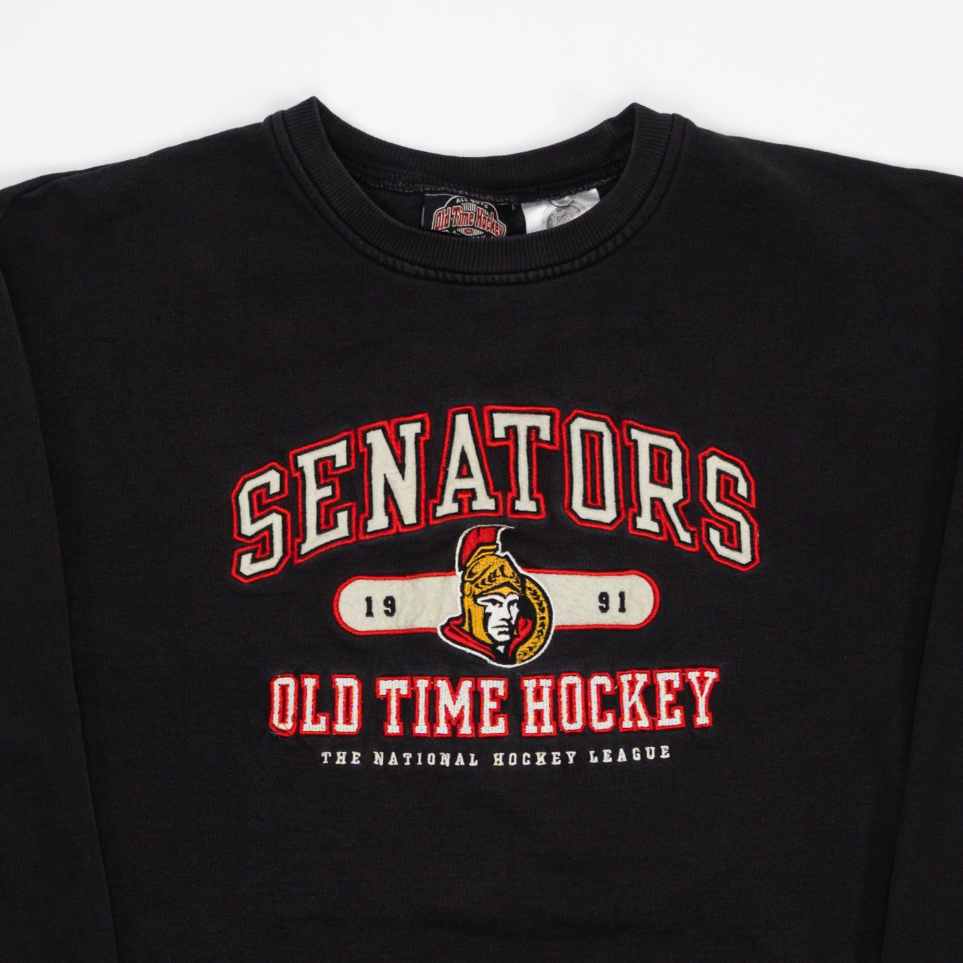 Vintage Washed Black Senators Old Time Hockey Crewneck (S) | Rebalance Vintage.
