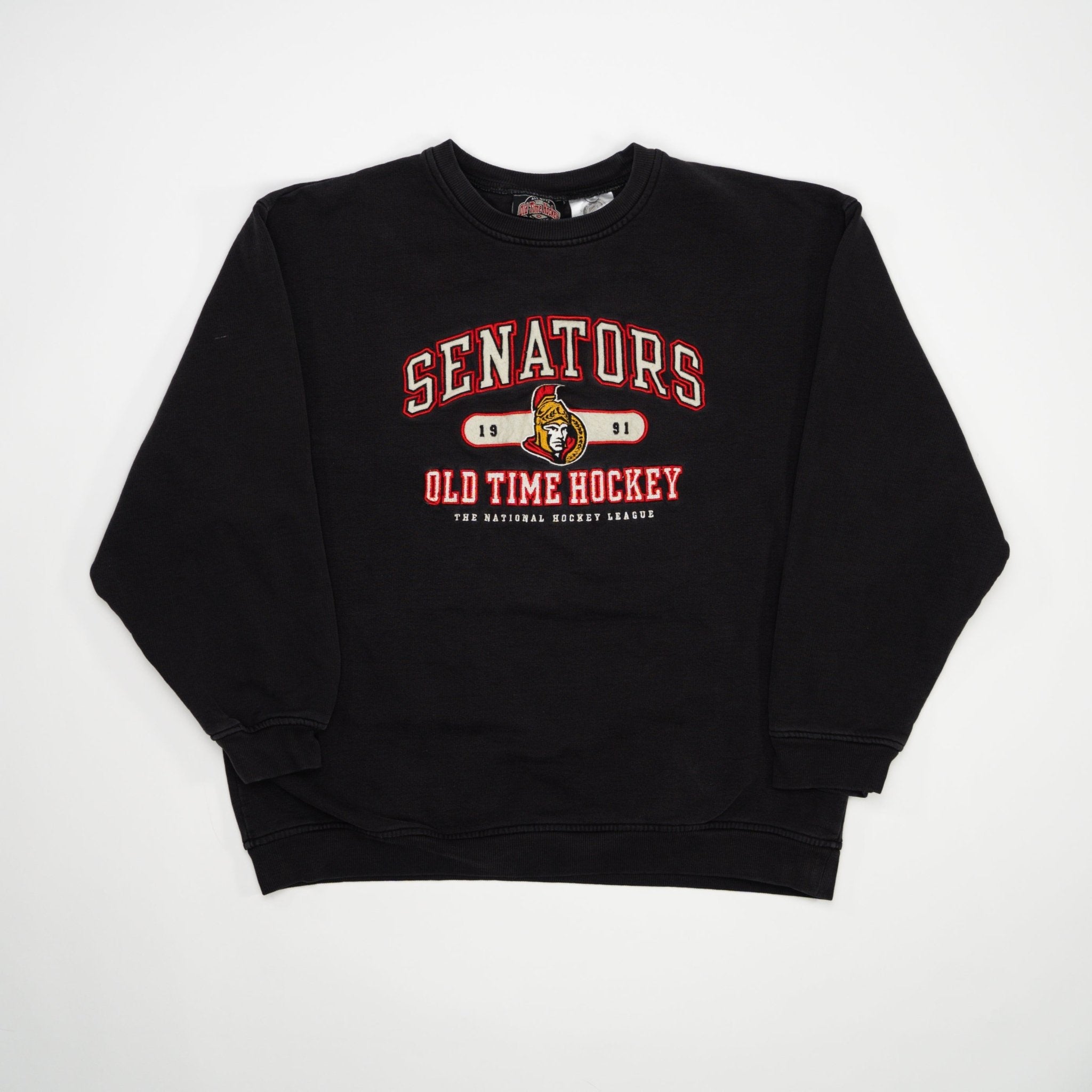 Vintage Washed Black Senators Old Time Hockey Crewneck (S) | Rebalance Vintage.