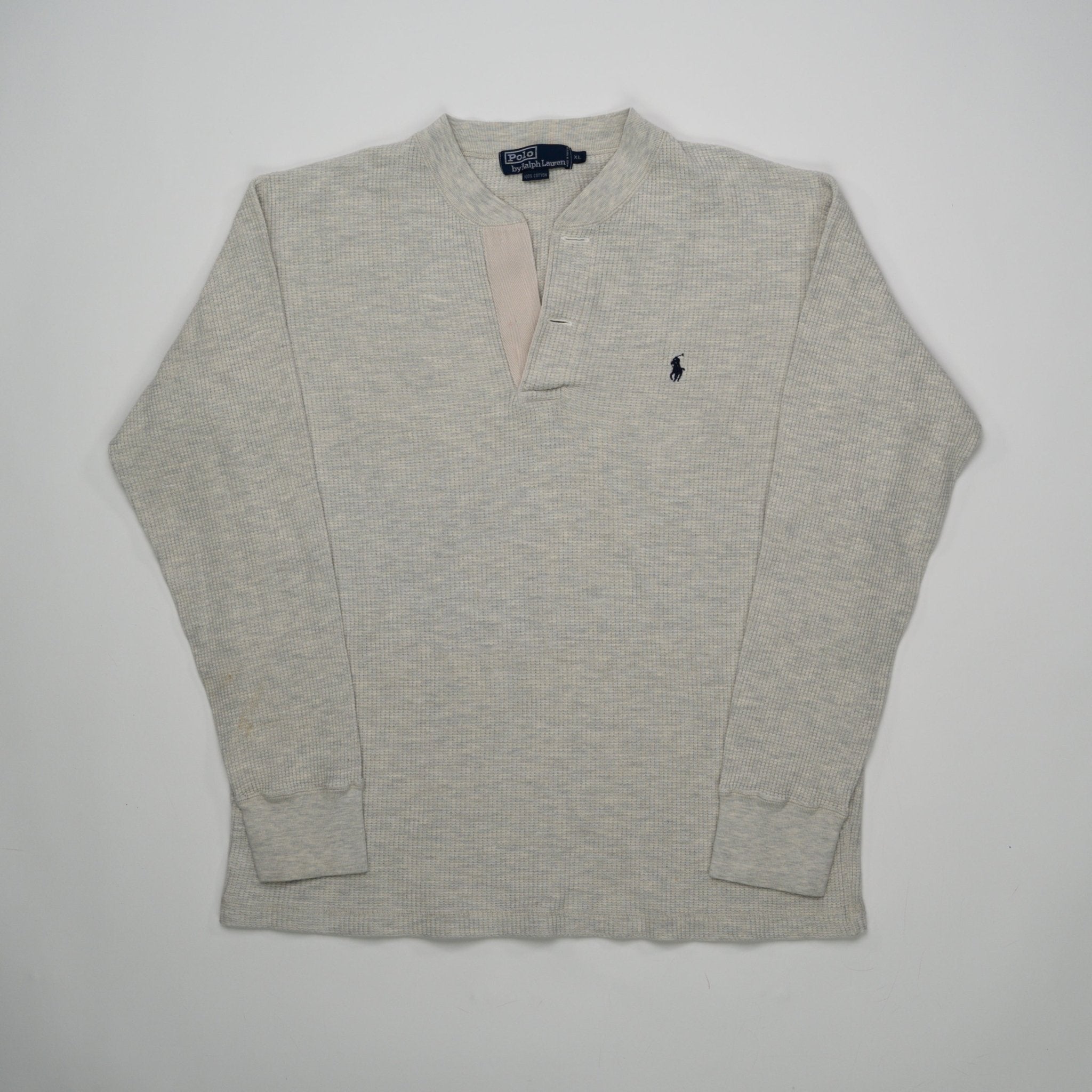 Vintage 90s Waffle Polo Long Sleeve (L) | Rebalance Vintage.